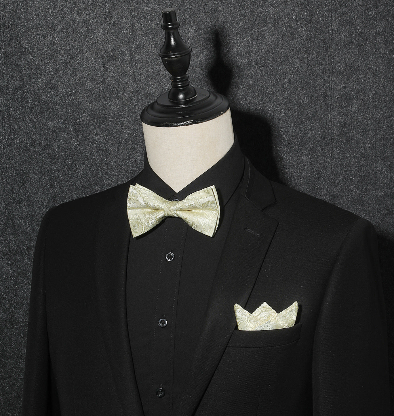 Paisley Pre-Tied Bow Tie & Pocket Square - CHAMPAGNE/PAISLEY