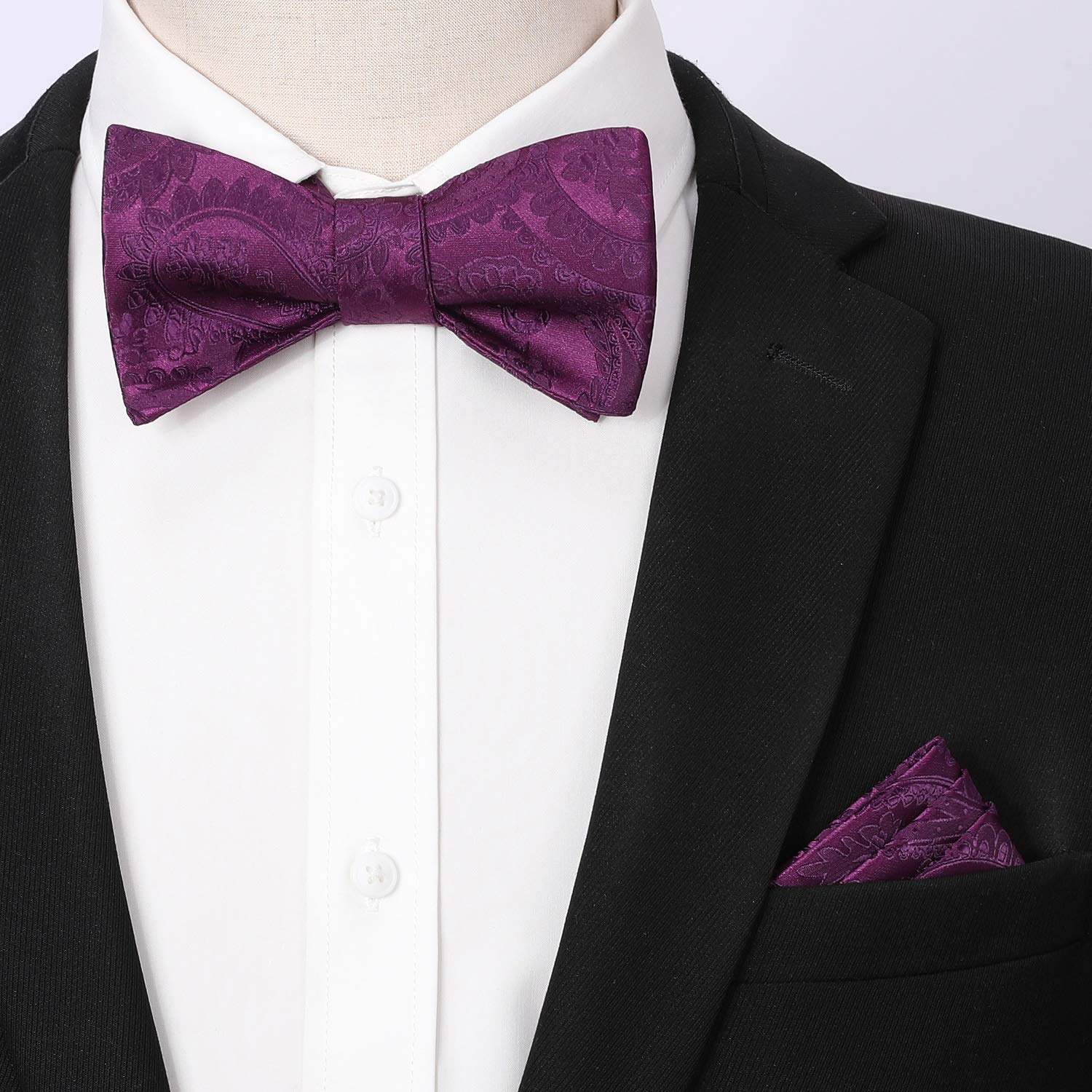 Floral Paisley Bow Tie & Pocket Square Sets - C-PURPLE