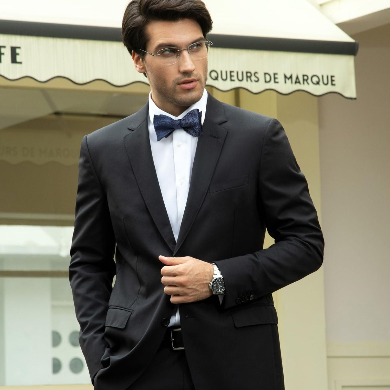 Floral Paisley Bow Tie & Pocket Square Sets - C-NAVY BLUE