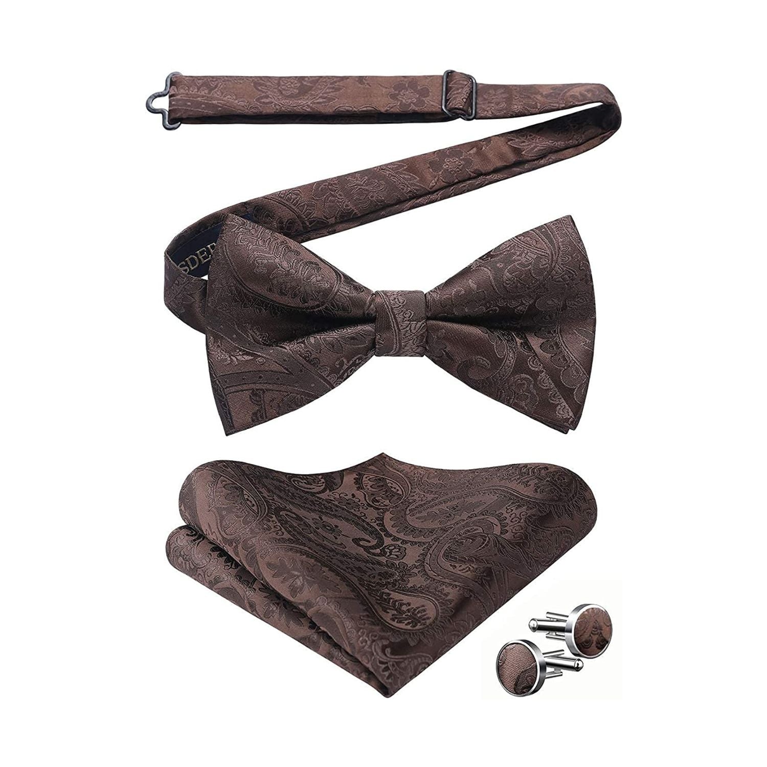Paisley Pre-Tied Bow Tie Pocket Square Cufflinks - BLACK/RED - BROWN