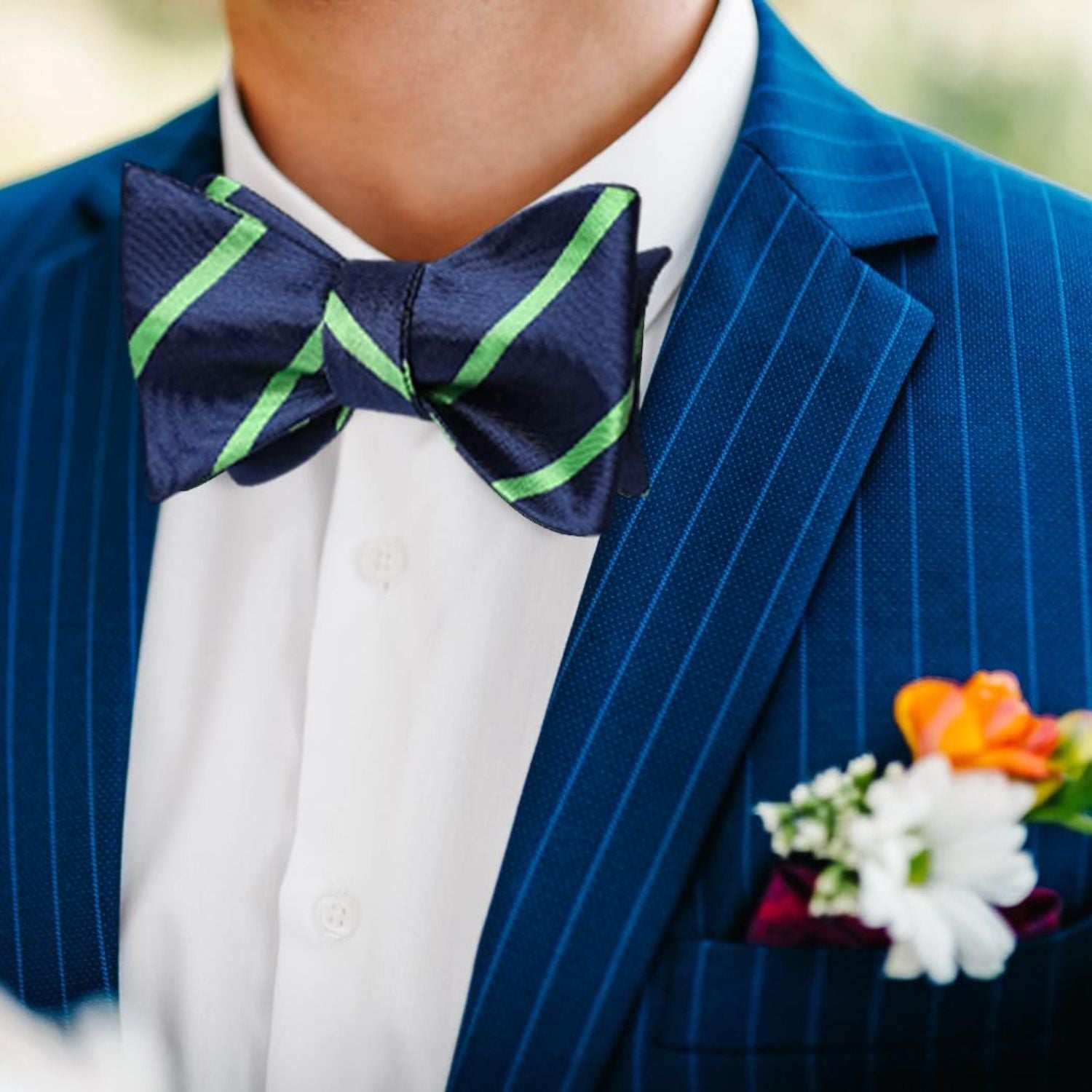 Stripe Bow Tie & Pocket Square - 07-GREEN/BLUE