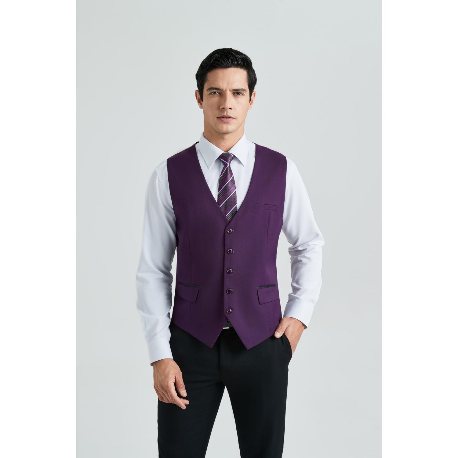Men's Deep Purple Satin Suit Vest Formal Wear for Wedding