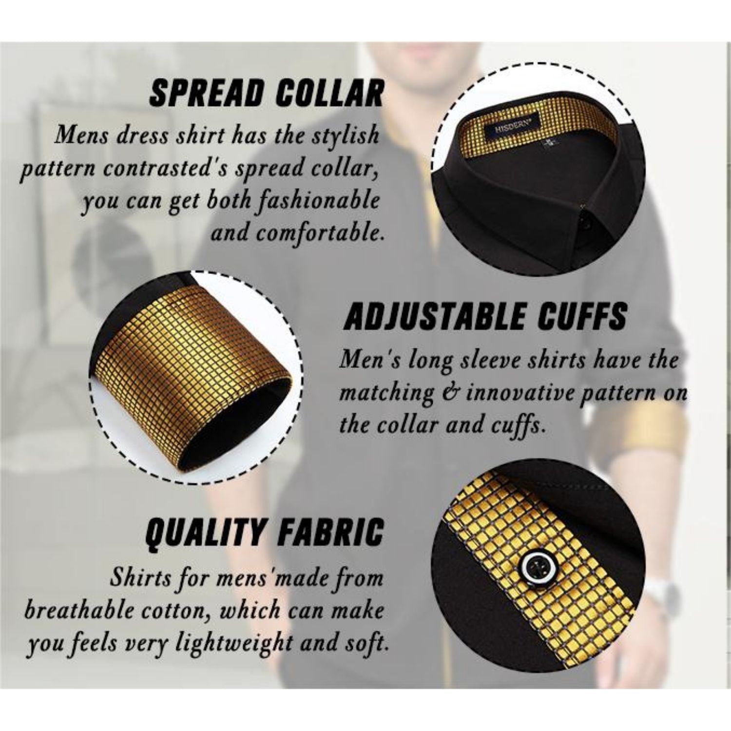 Casual Formal Shirt with Pocket - BLACK/GOLD