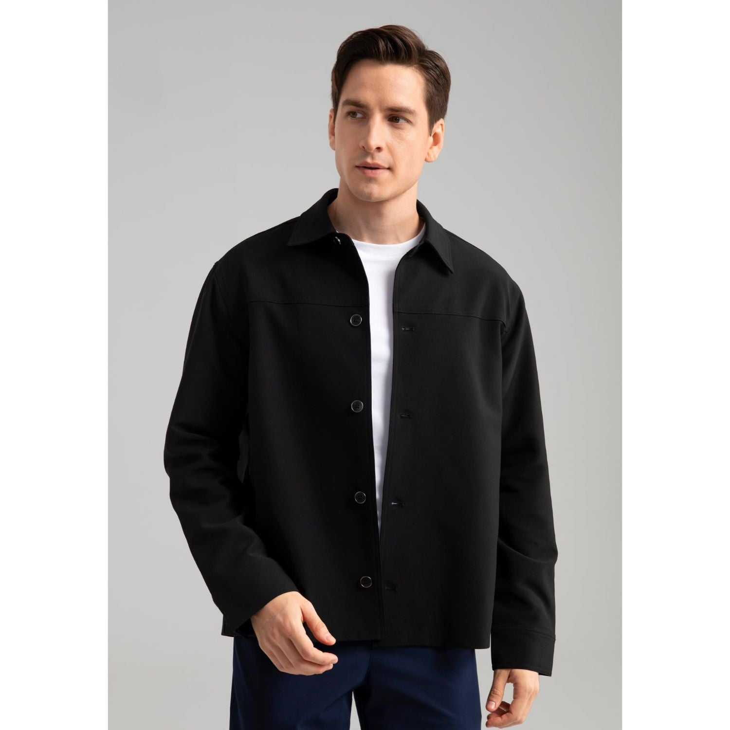 Hisdern Flex 531 Men's Button Down Black Shirt Jacket for Casual Gathering