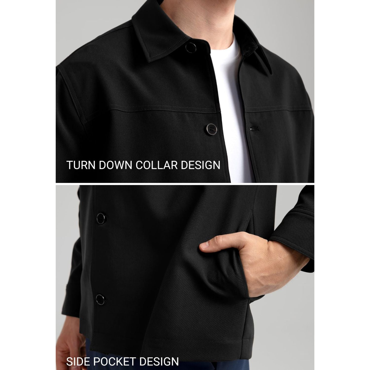 Hisdern Flex 531 Men's Button Down Black Shirt Jacket for Casual Gathering