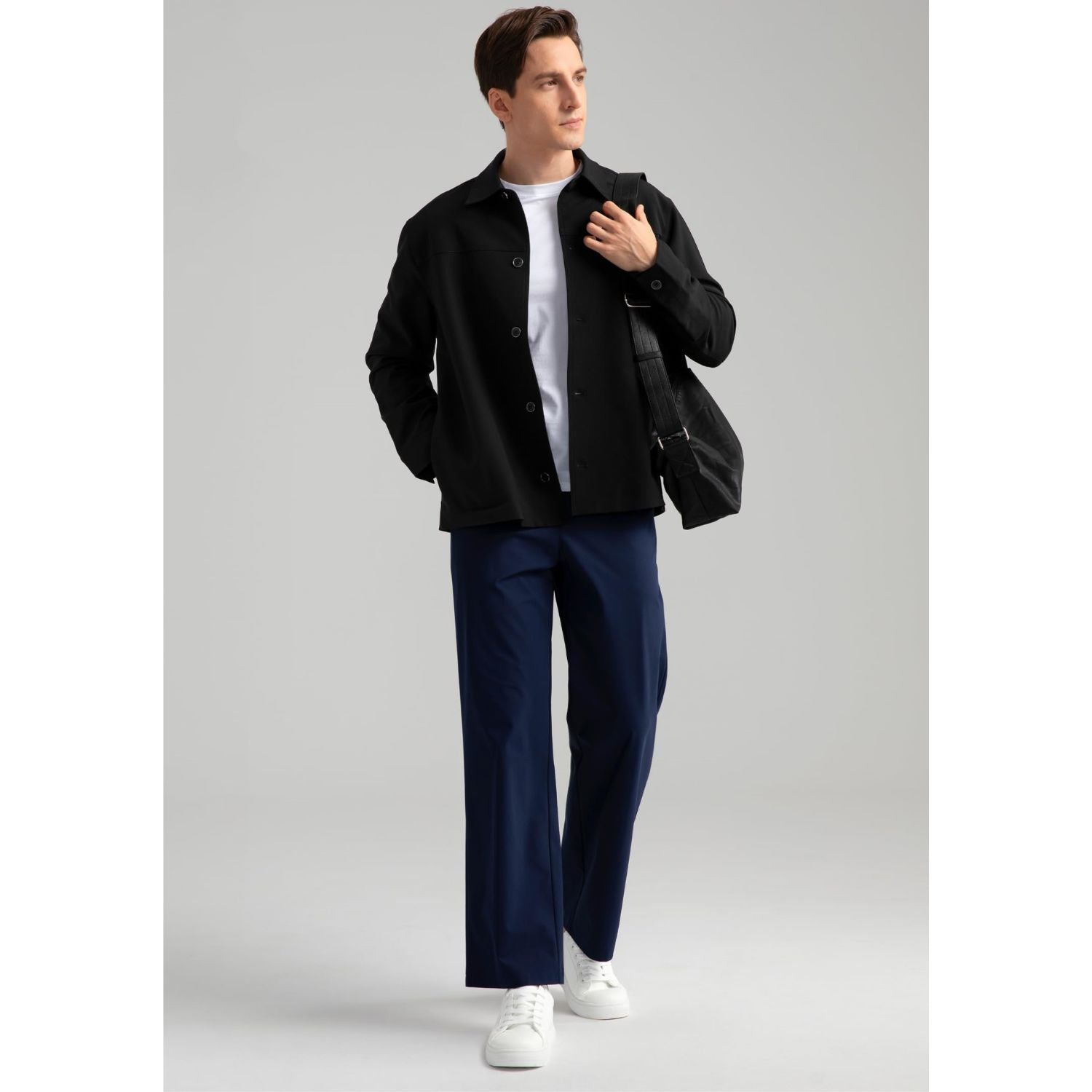 Hisdern Flex 531 Men's Button Down Black Shirt Jacket for Casual Gathering