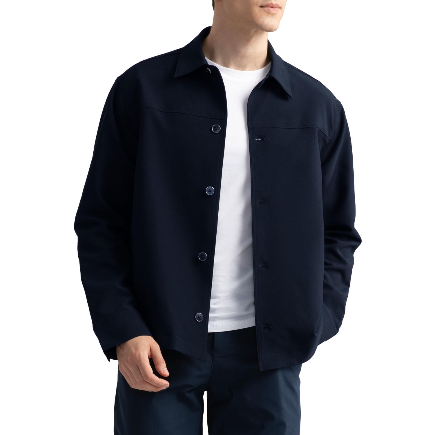 Hisdern Flex 531 Men's Button Down Navy Blue Shirt Jacket for Casual Gathering