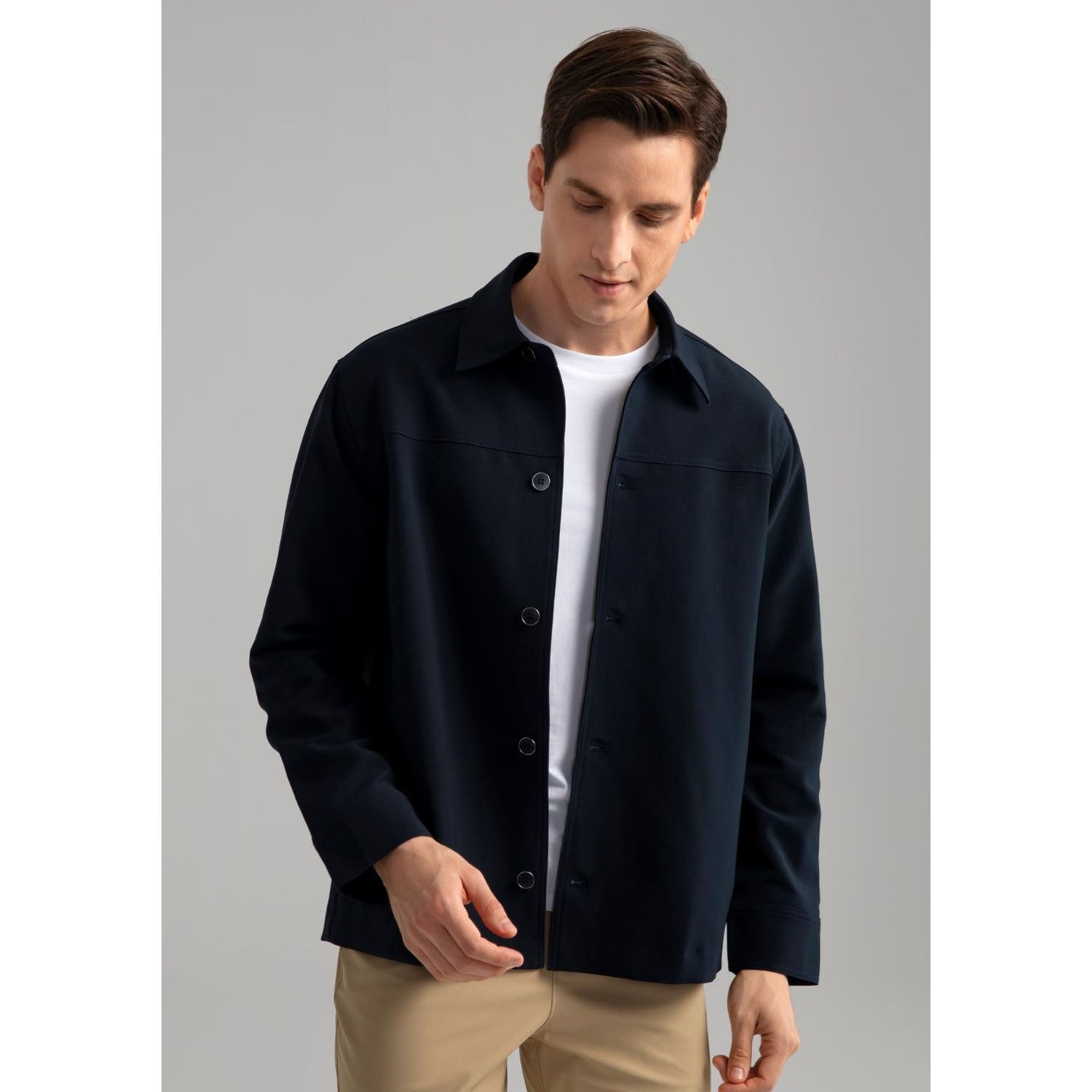 Hisdern Flex 531 Men's Button Down Navy Blue Shirt Jacket for Casual Gathering