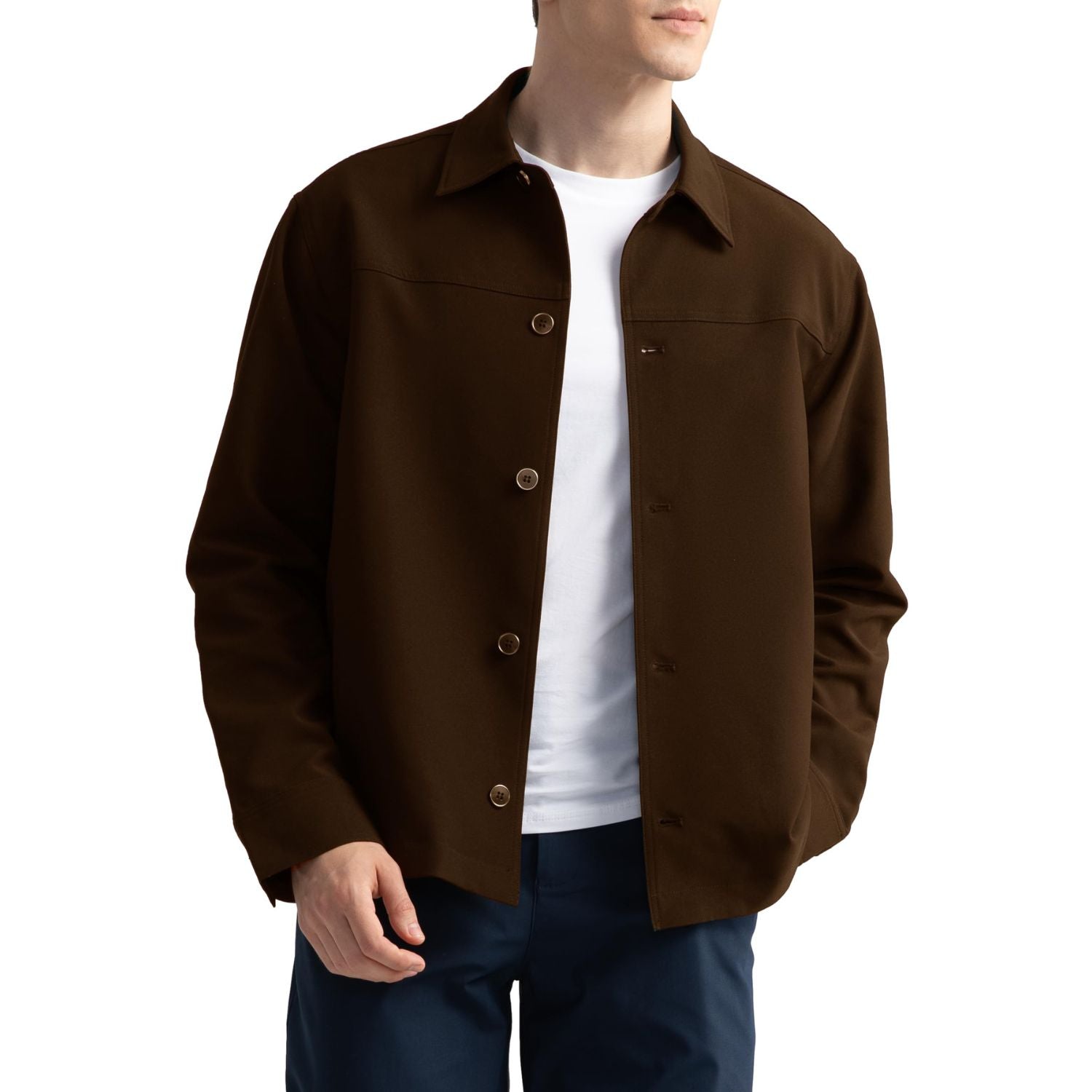 Hisdern Flex 531 Men's Button Down Brown Shirt Jacket for Casual Gathering