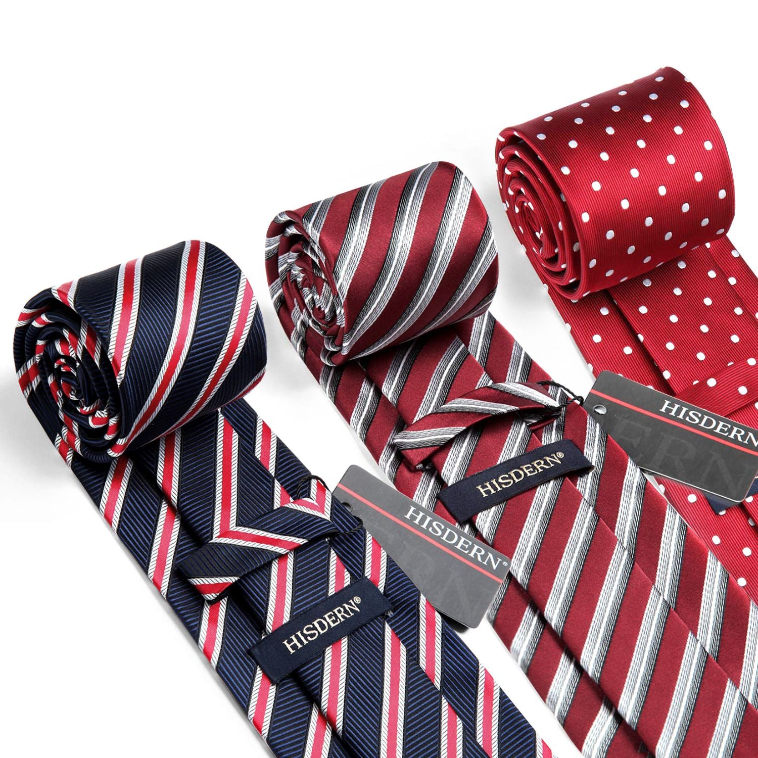 3PCS XL Tie & Pocket Square Set - A1-RED/BLUE/SILVER Christmas Gifts for Men