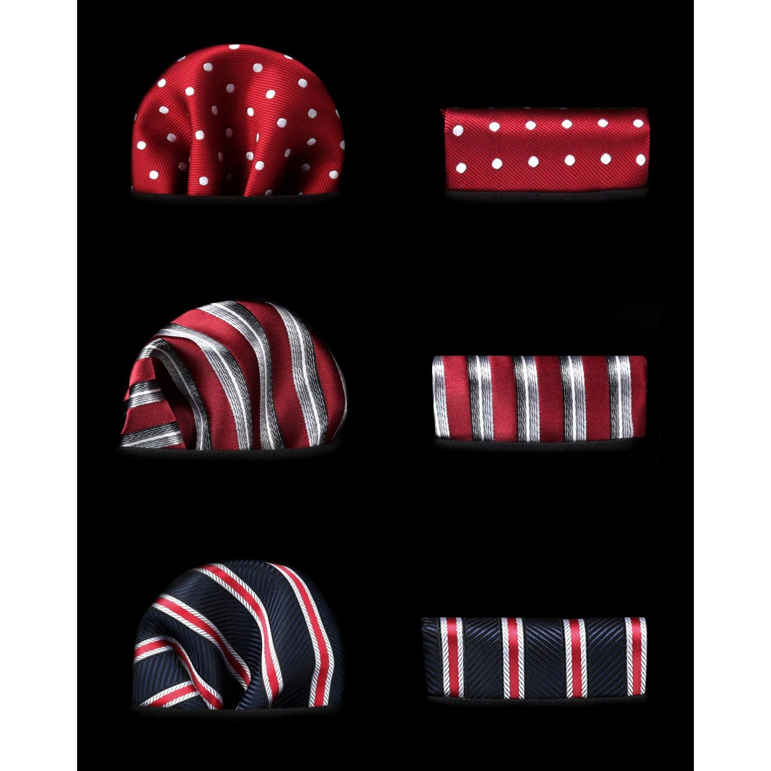 3PCS XL Tie & Pocket Square Set - A1-RED/BLUE/SILVER Christmas Gifts for Men