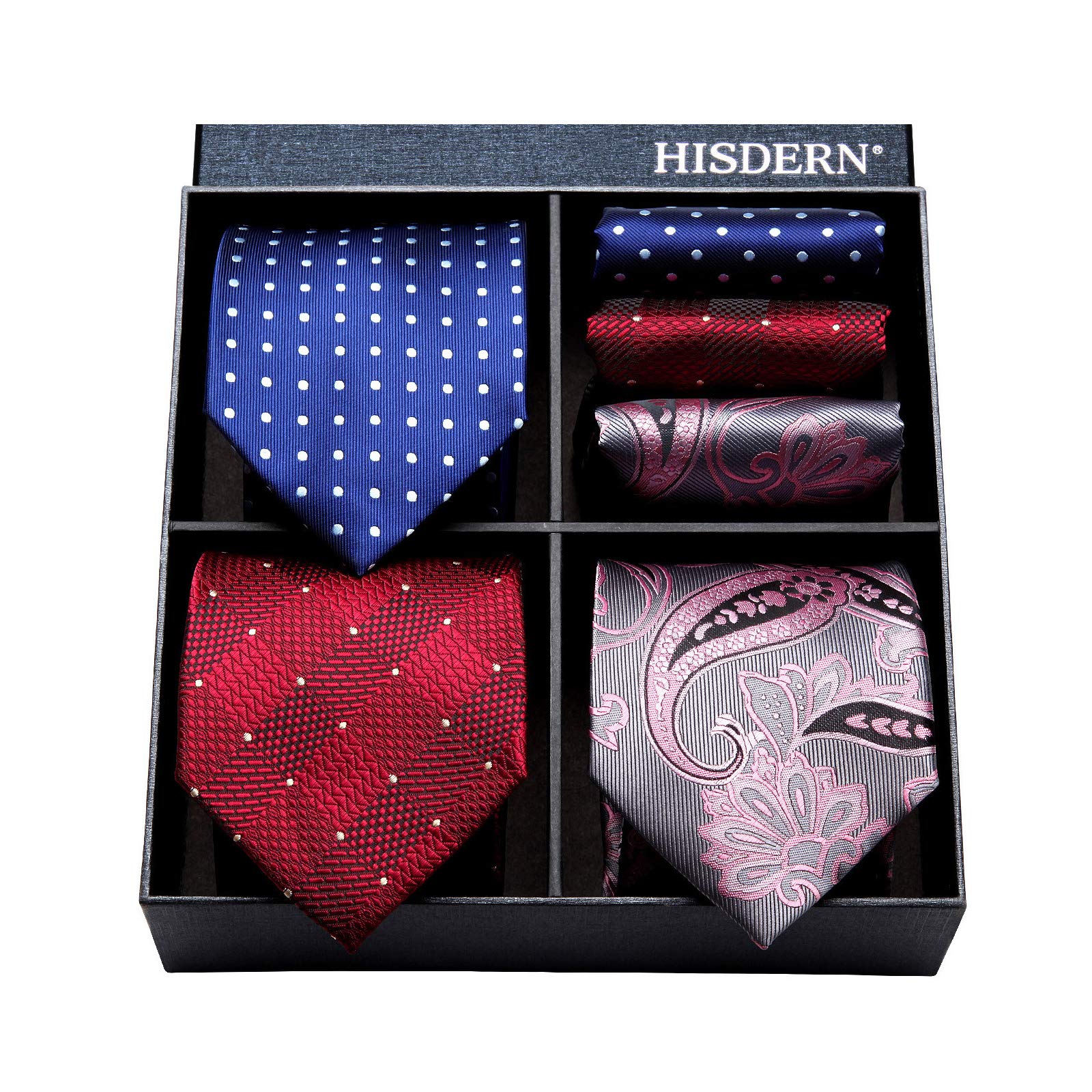 3PCS XL Tie & Pocket Square Set - B-BLUE/RED/PINK Christmas Gifts for Men