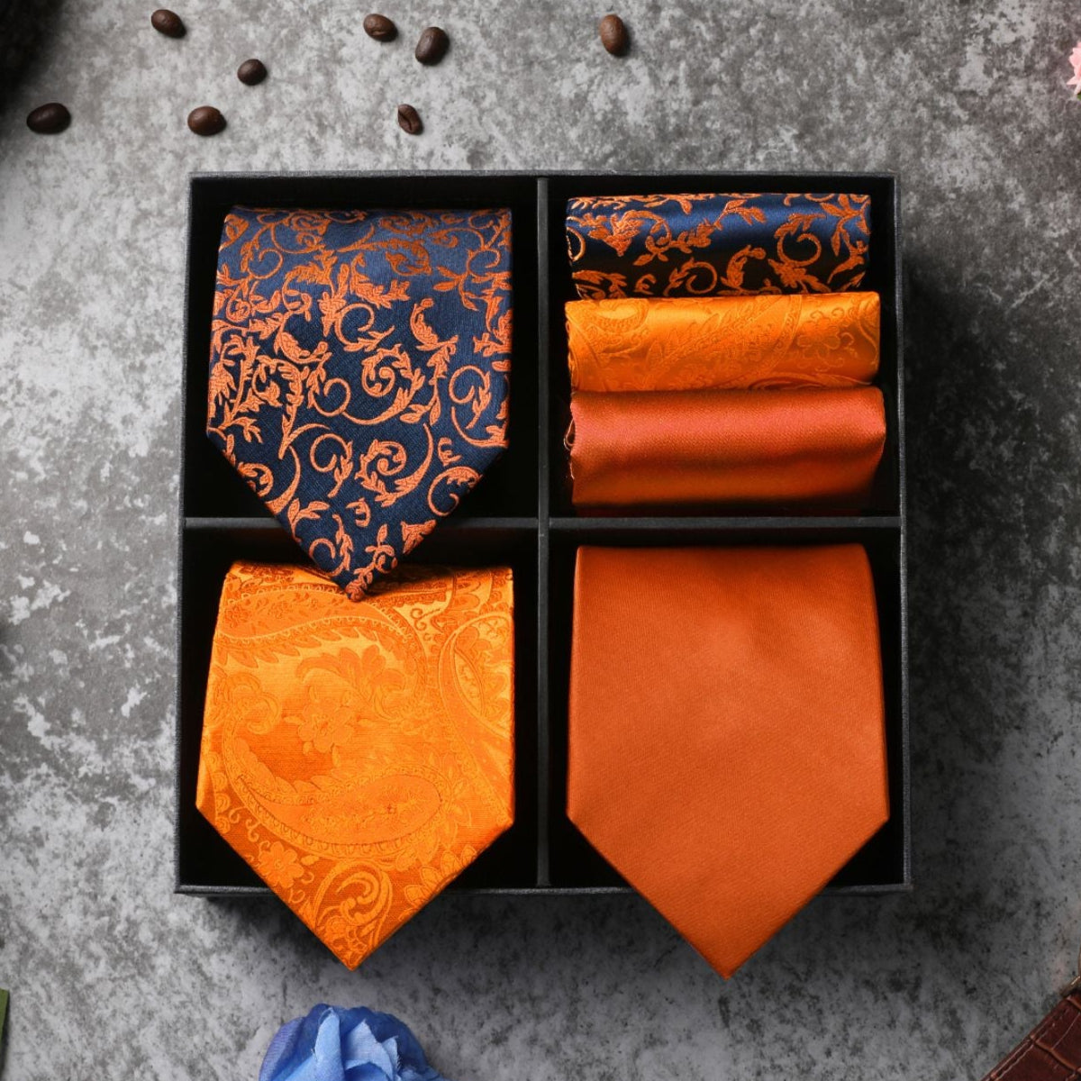 3PCS Tie & Pocket Square Set - ORANGE