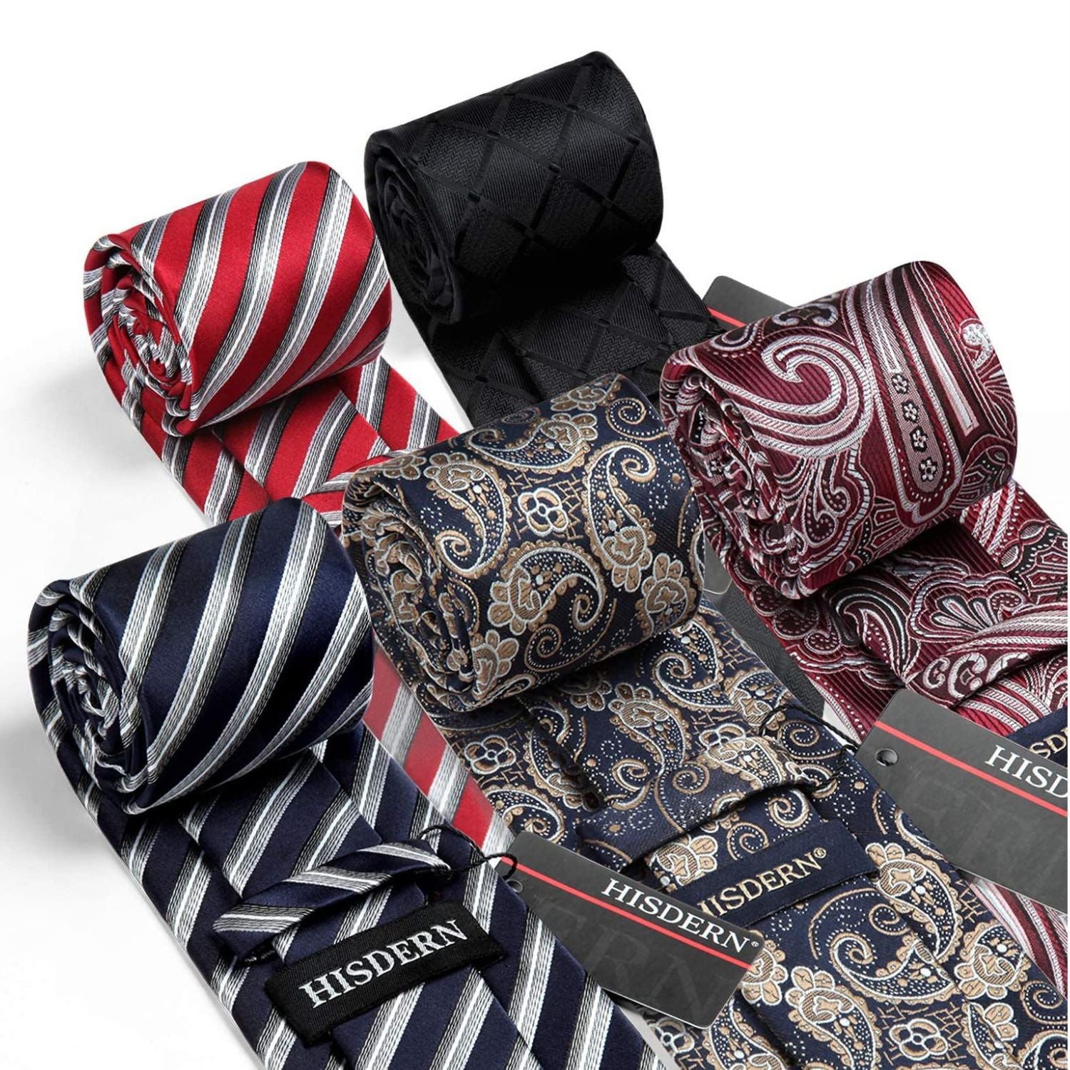5PCS Tie & Pocket Square Set - 02-T5-S4 Christmas Gifts for Men
