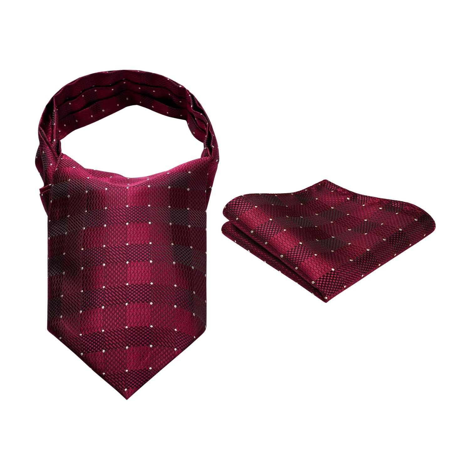 Plaid Ascot Handkerchief Set - B-BURGUNDY PLAID