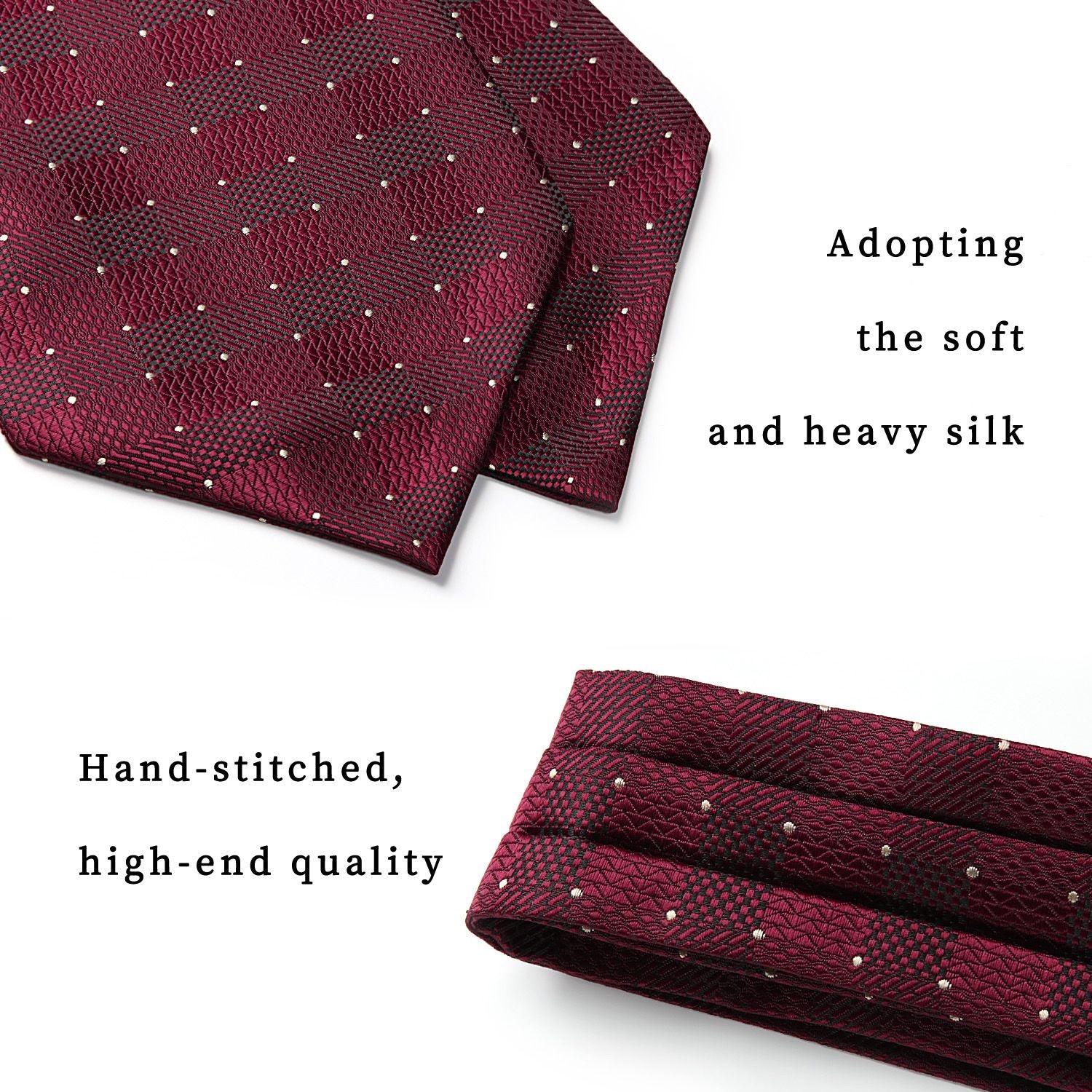 Plaid Ascot Handkerchief Set - B-BURGUNDY PLAID
