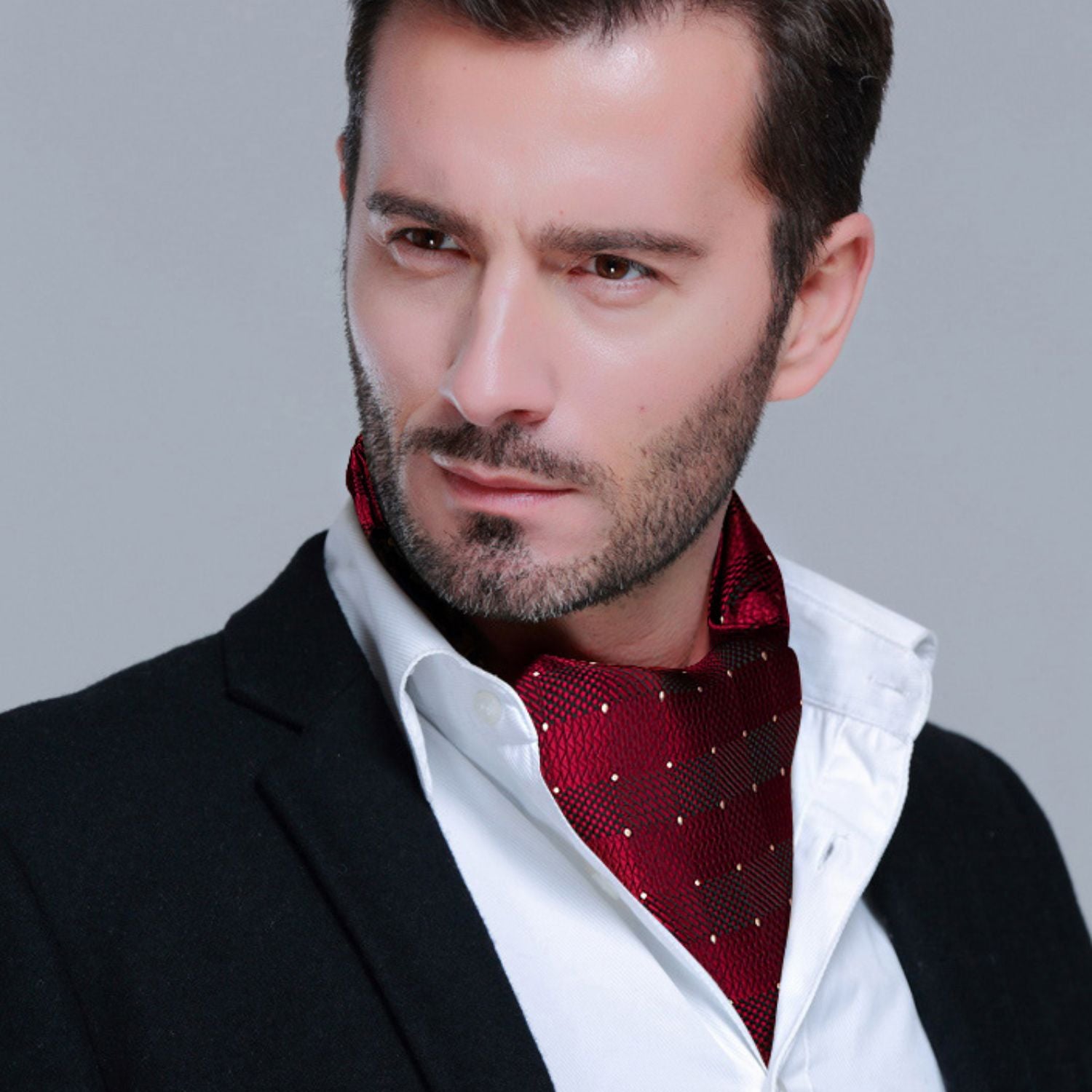 Plaid Ascot Handkerchief Set - B-BURGUNDY PLAID