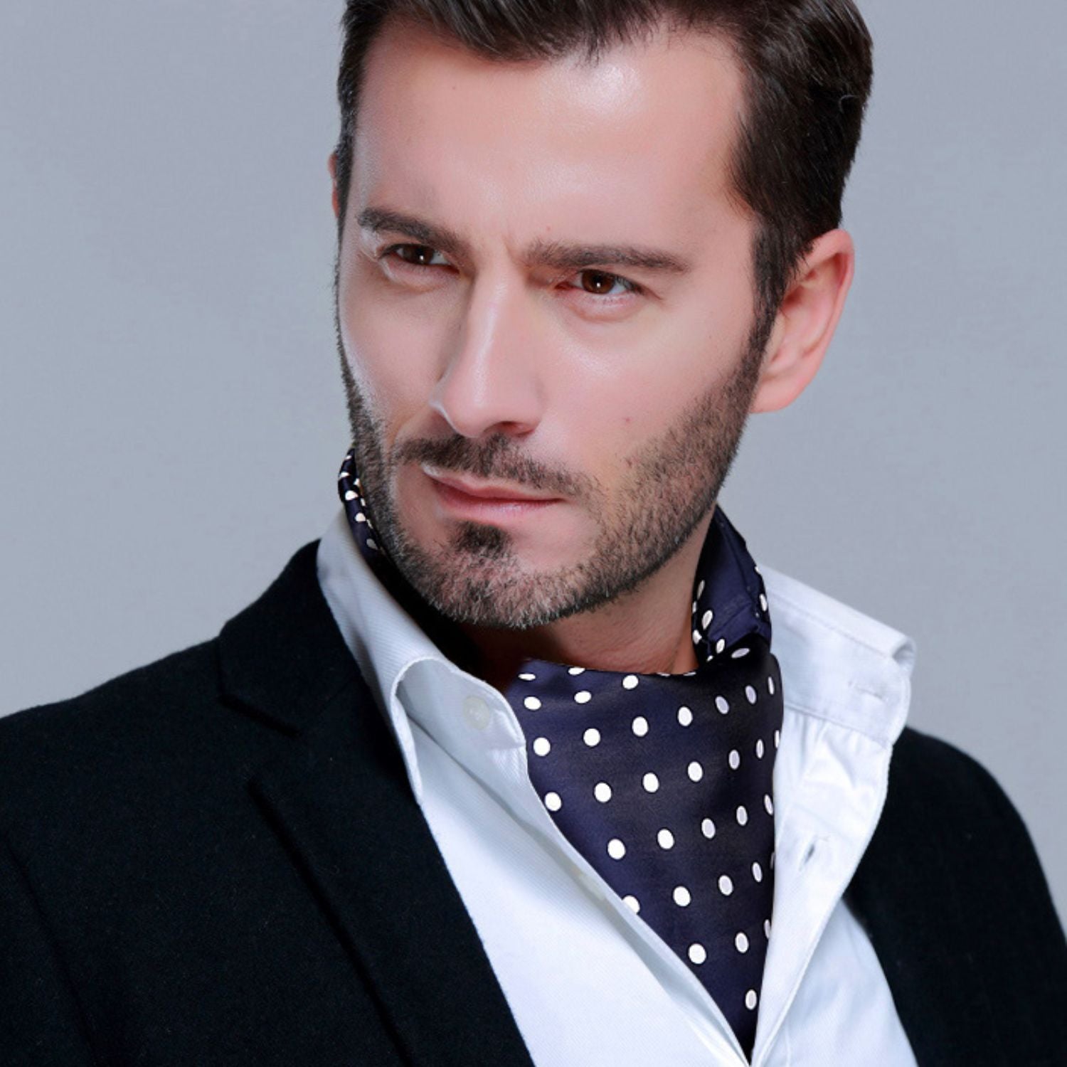 Polka Dot Ascot Cravat Scarf - NAVY BLUE/WHITE 03