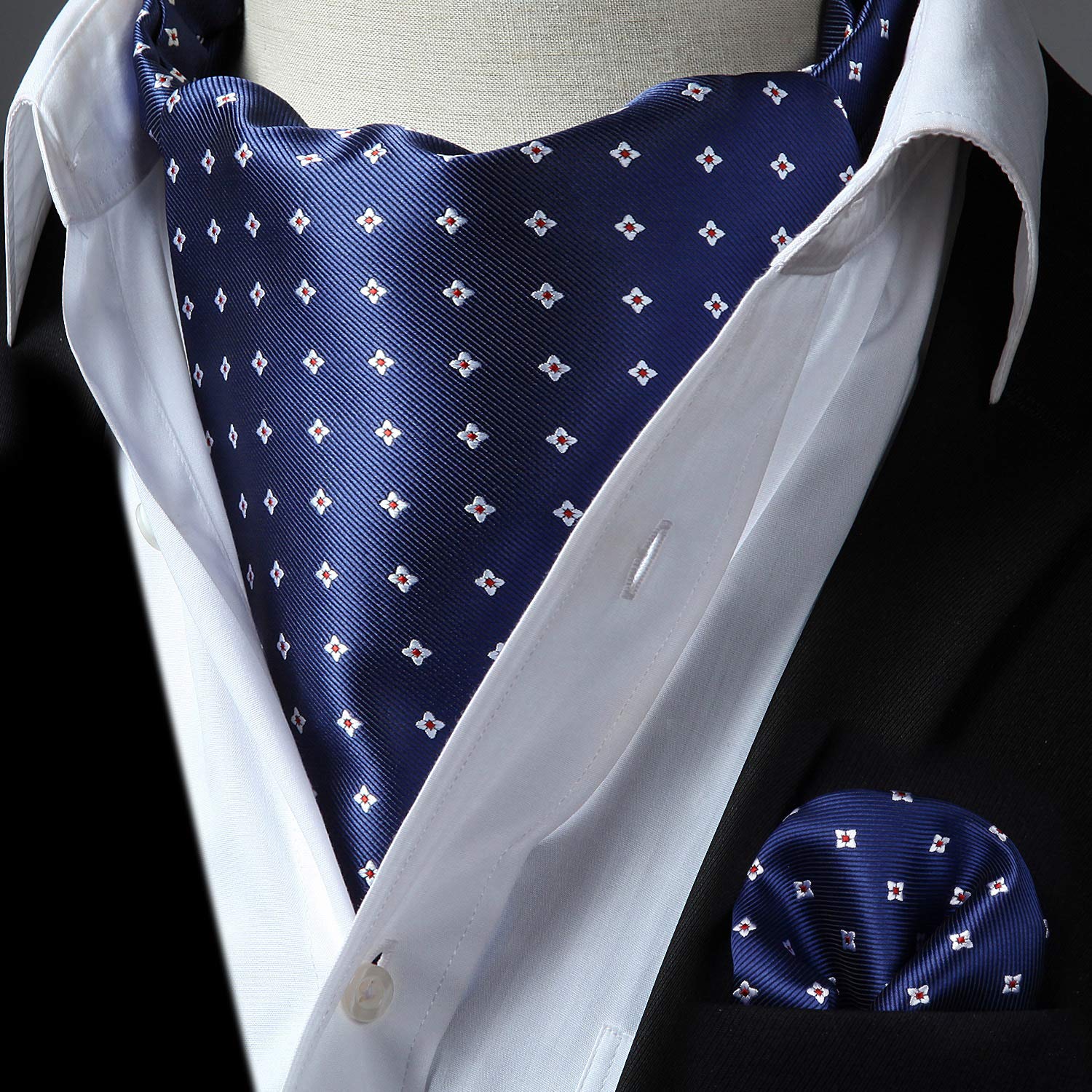 Floral Ascot Cravat Scarf - B-BLUE POLKA DOT01