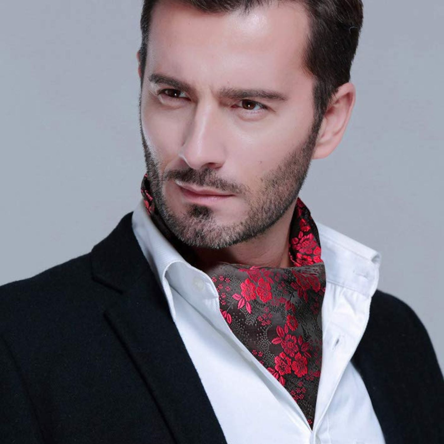 Floral Paisley Ascot Cravat Scarf - RED/BLACK