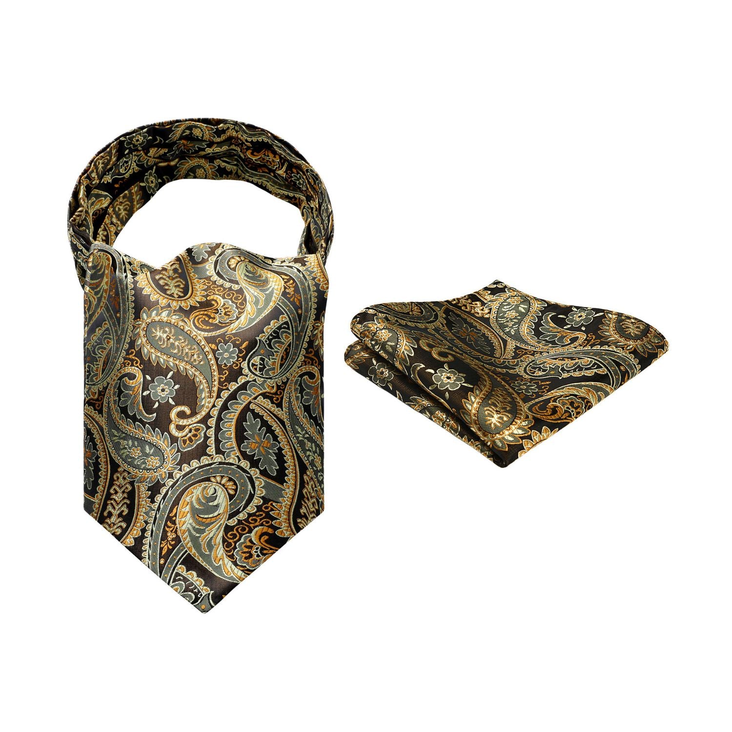 Floral Paisley Ascot Cravat Scarf - A-02 GOLD PAISELY