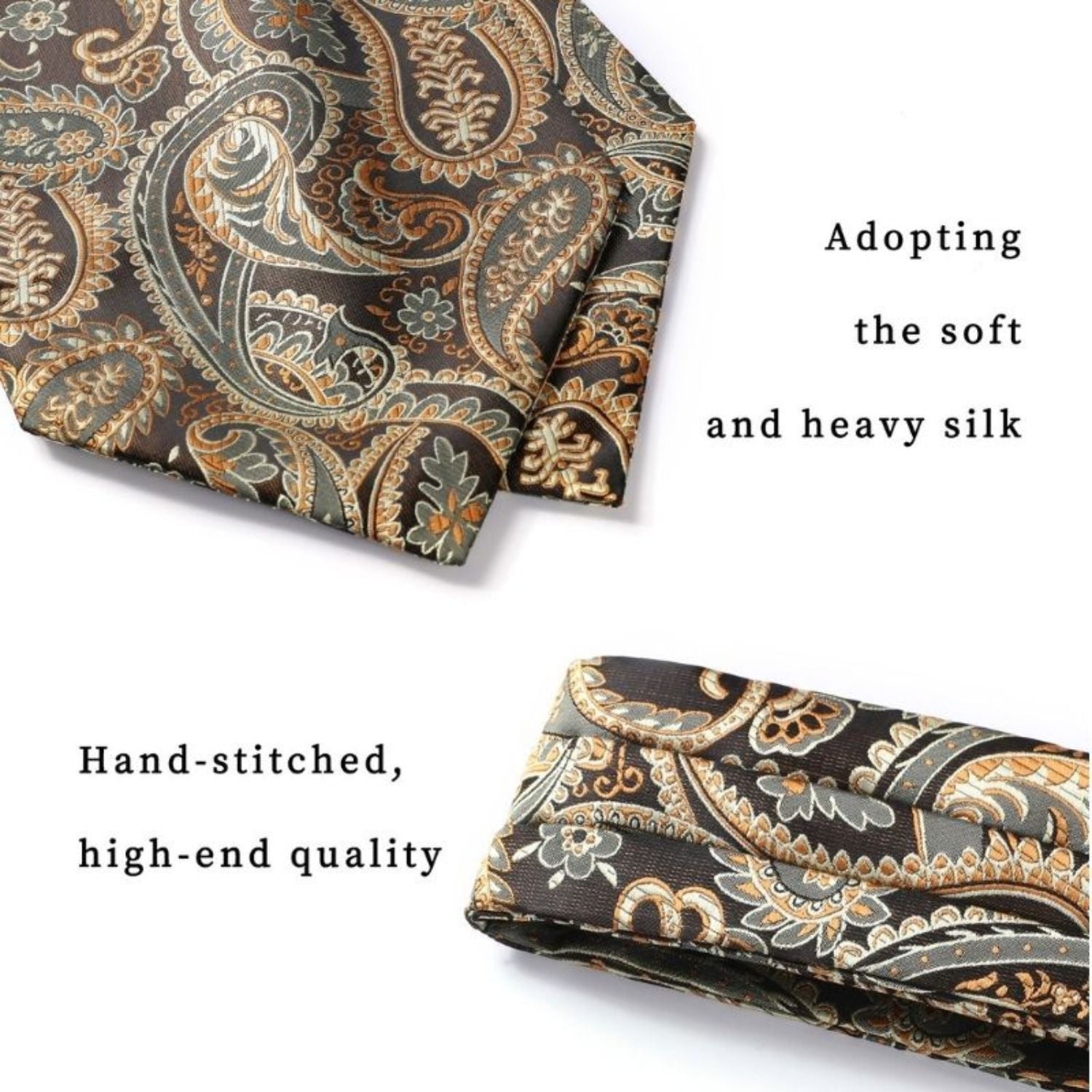 Floral Paisley Ascot Cravat Scarf - A-02 GOLD PAISELY