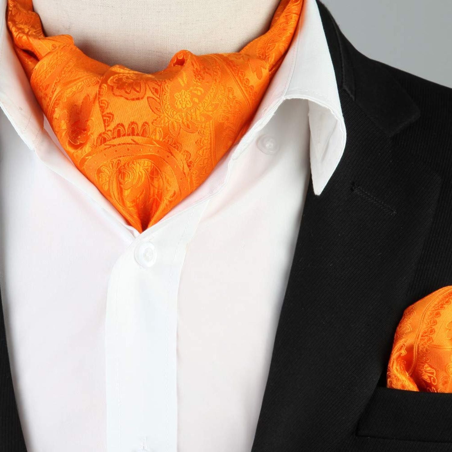 Paisley Floral Ascot Handkerchief Set - B-ORANGE