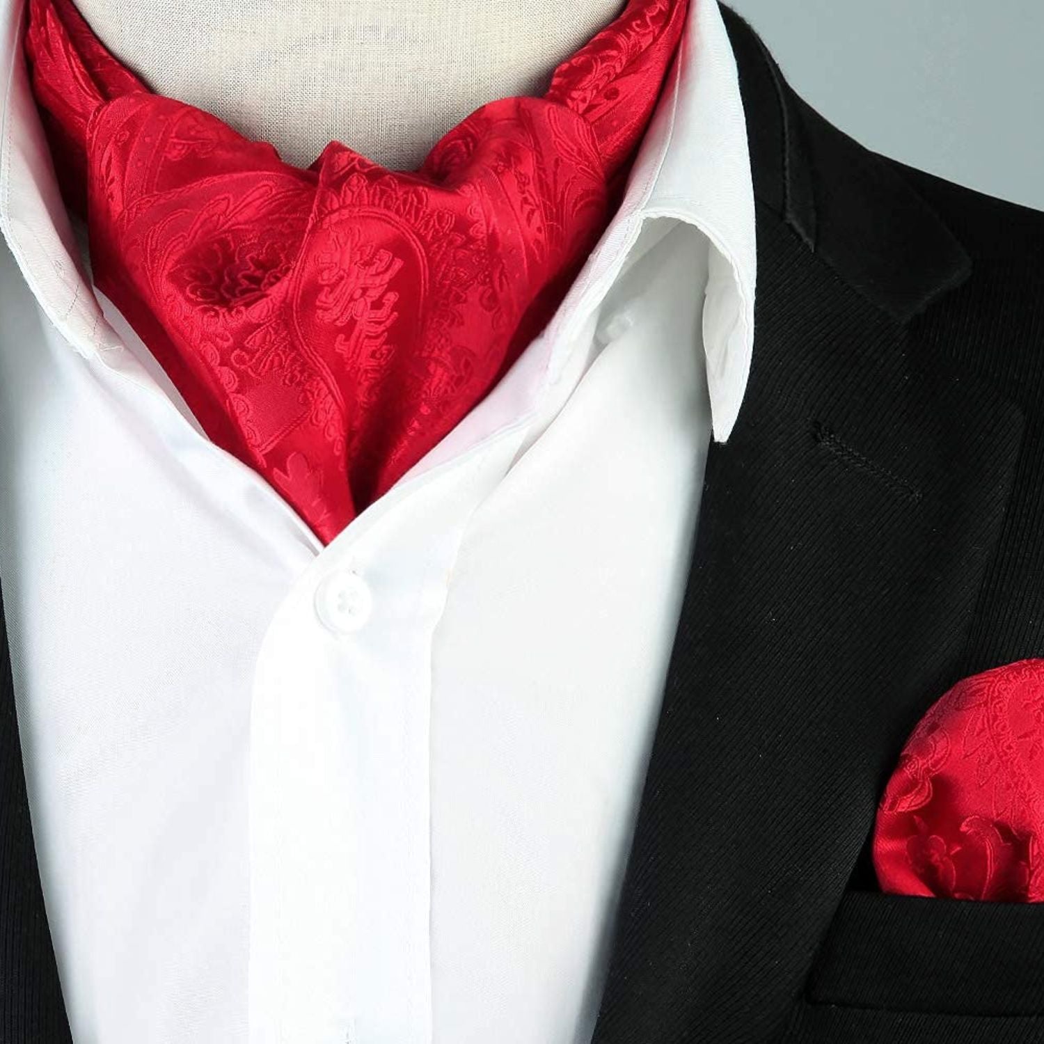 Paisley Floral Ascot Handkerchief Set - B-RED