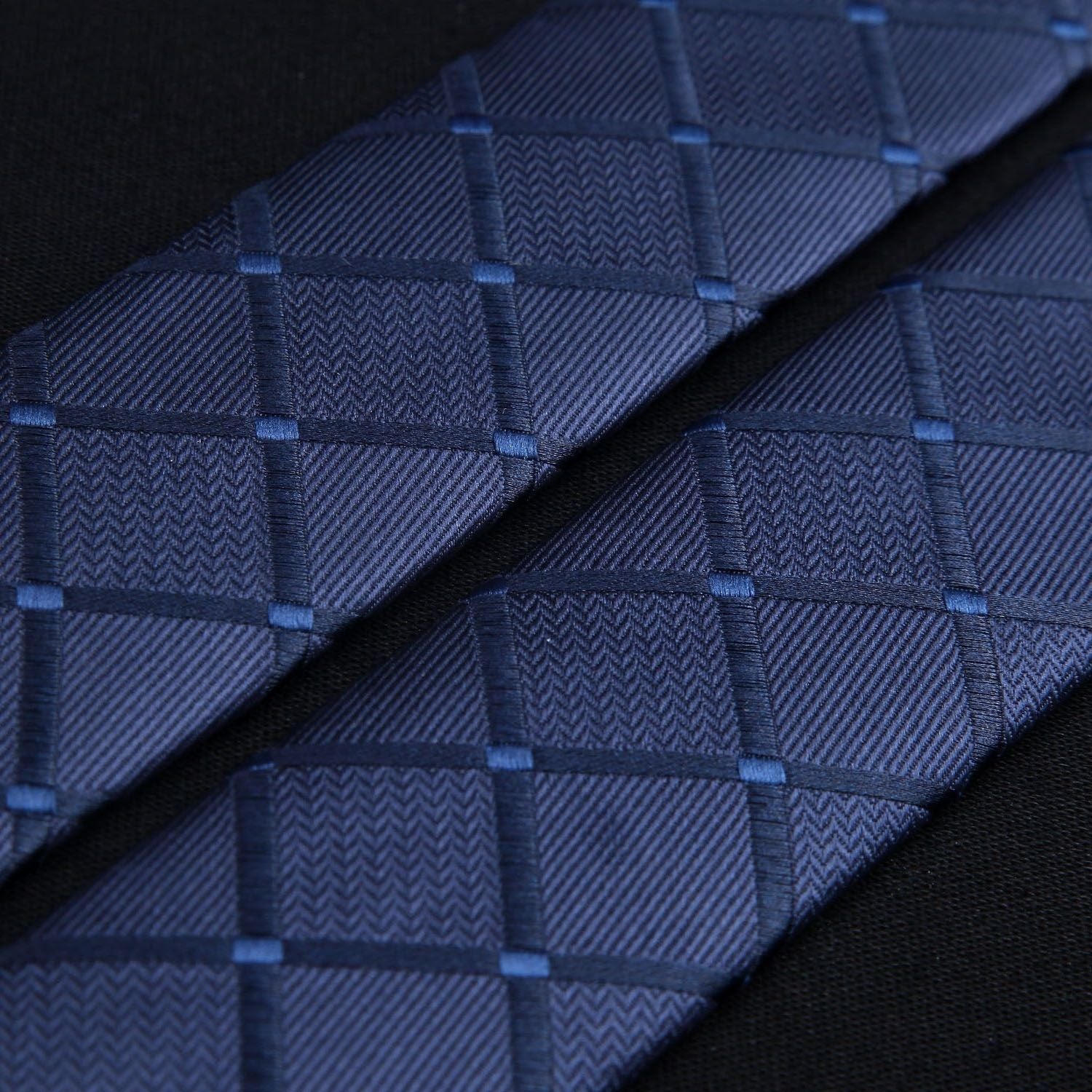 Plaid Suspender Pre-Tied Bow Tie Handkerchief - B4-NAVY BLUE