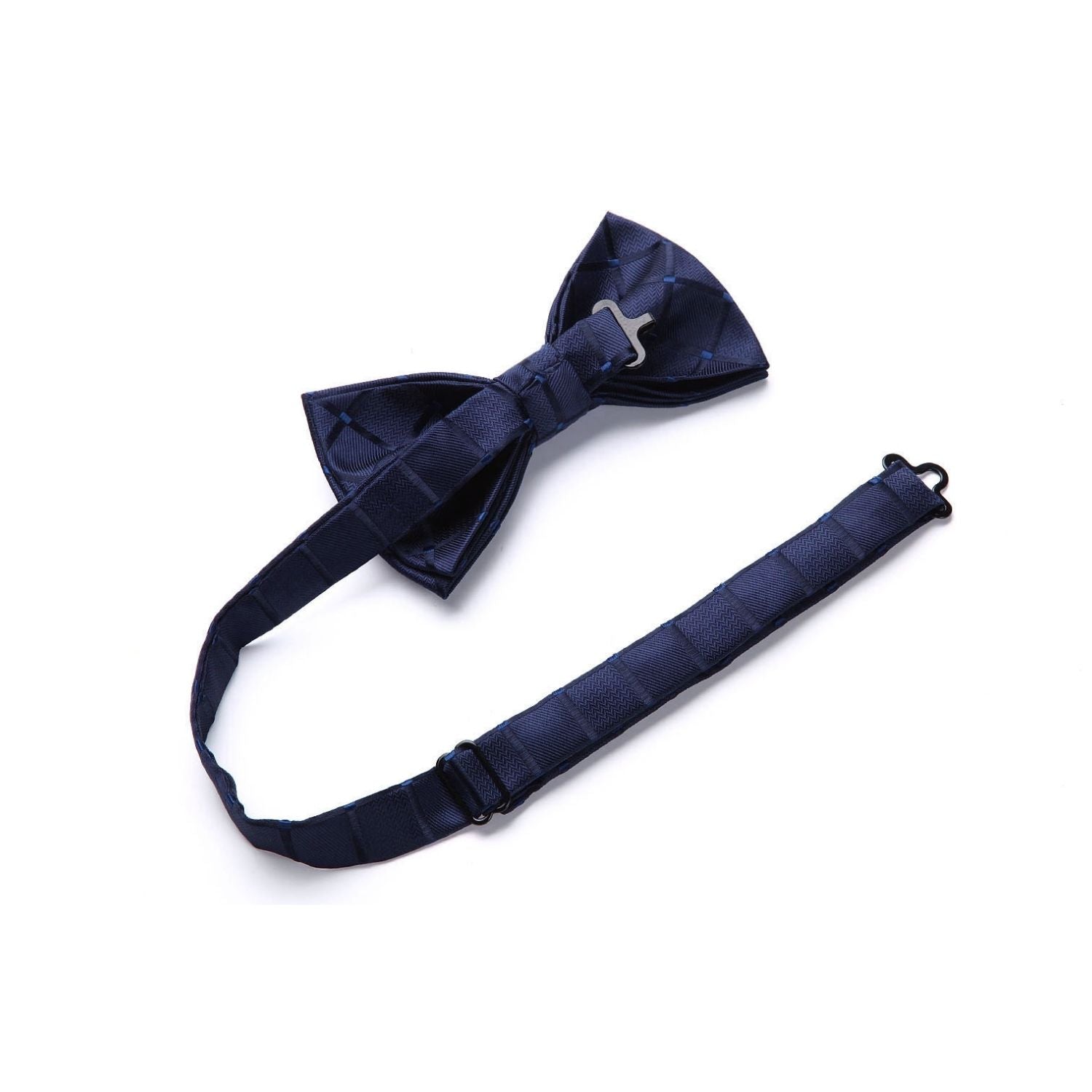 Plaid Suspender Pre-Tied Bow Tie Handkerchief - B4-NAVY BLUE