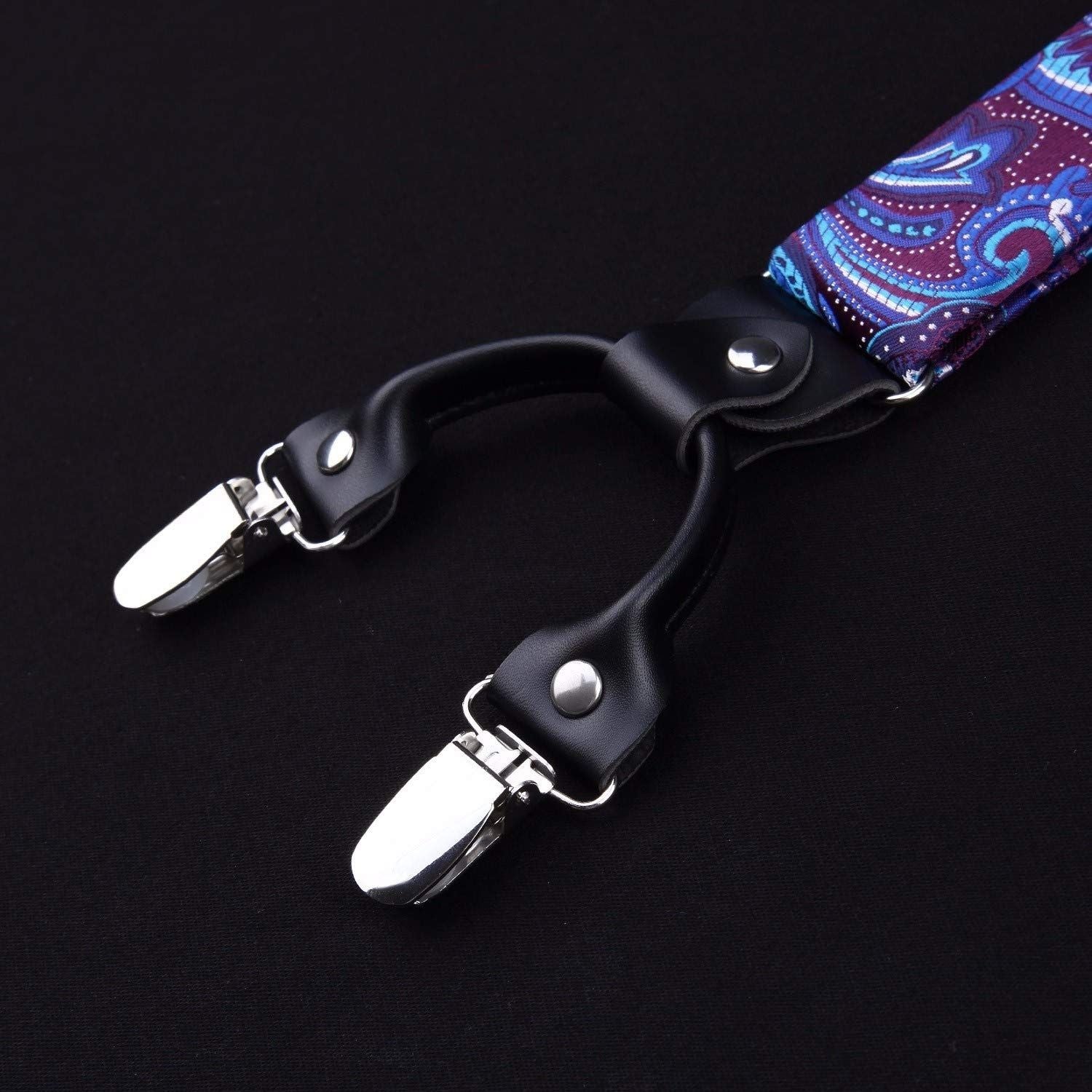 Floral Paisley Suspender Bow Tie Handkerchief - 9-BLUE/PURPLE/WHITE