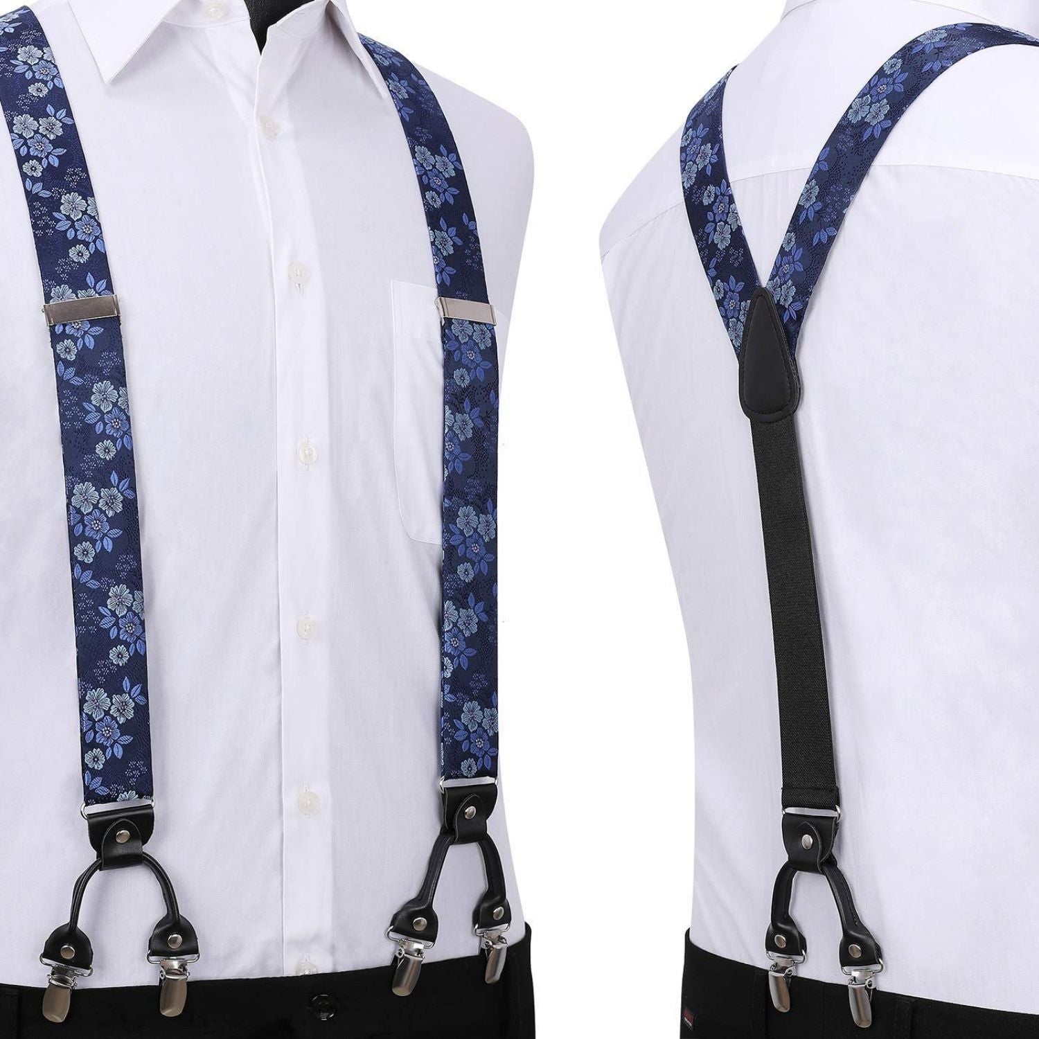 Floral Paisley Suspender Bow Tie Handkerchief - 1-BLUE