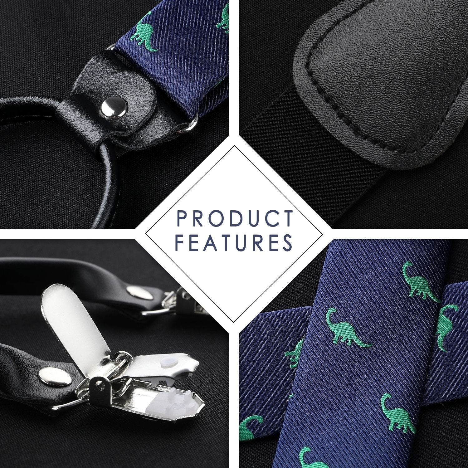 Dinosaur Suspender Bow Tie Handkerchief - NAVY BLUE