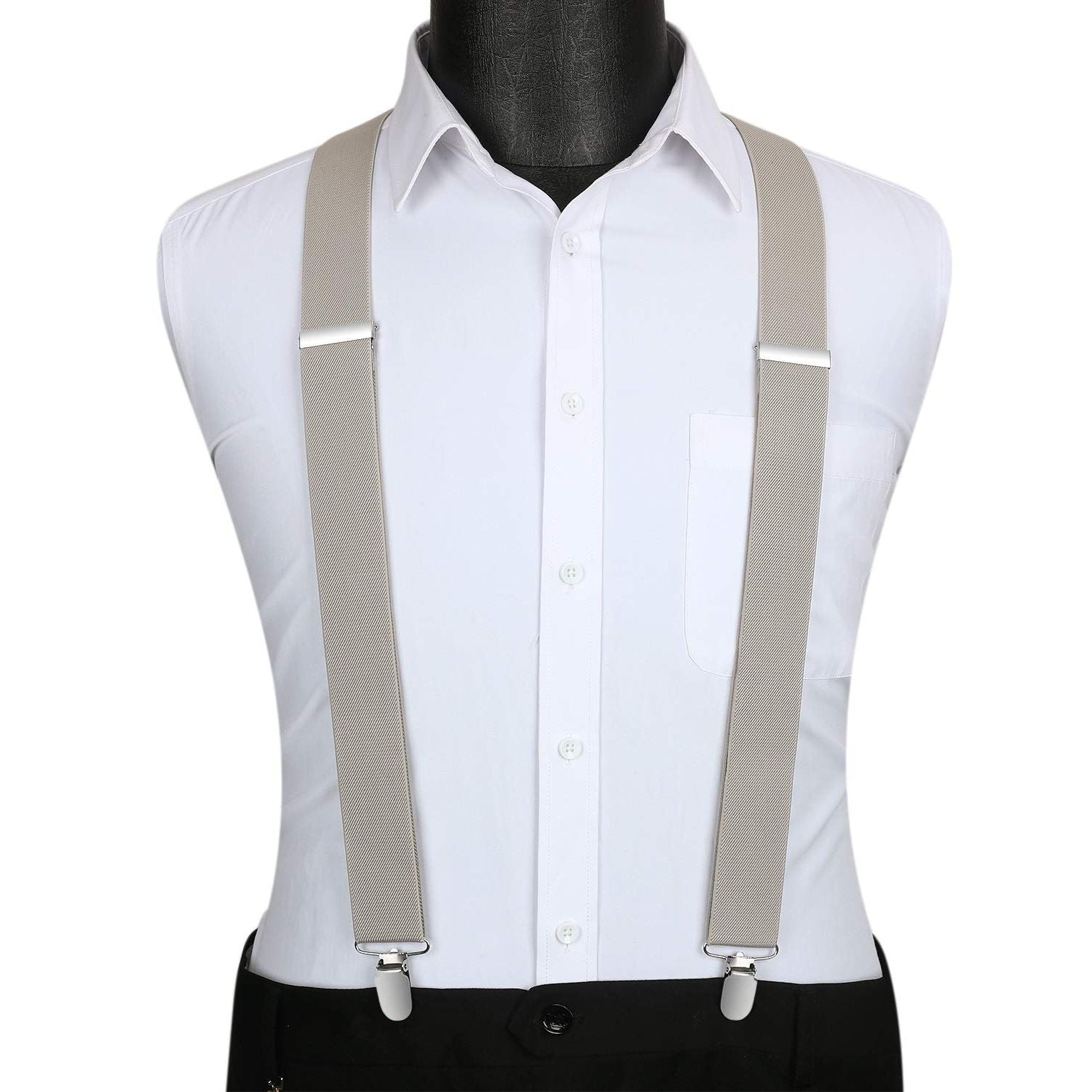 1.4 inch Adjustable Suspender with 4 Clips - A5-KHAKI