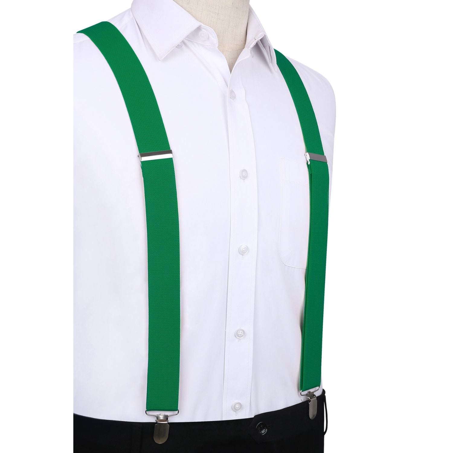 1.4 inch Adjustable Suspender with 4 Clips - 3-GREEN