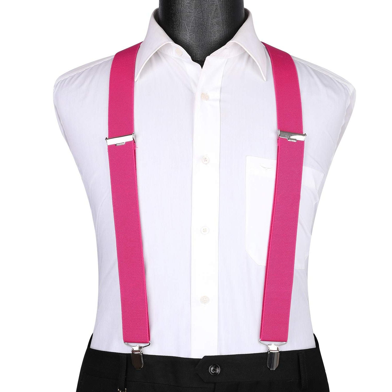 X-shaped Adjustable Suspender with 4 Clips - A-HOT PINK