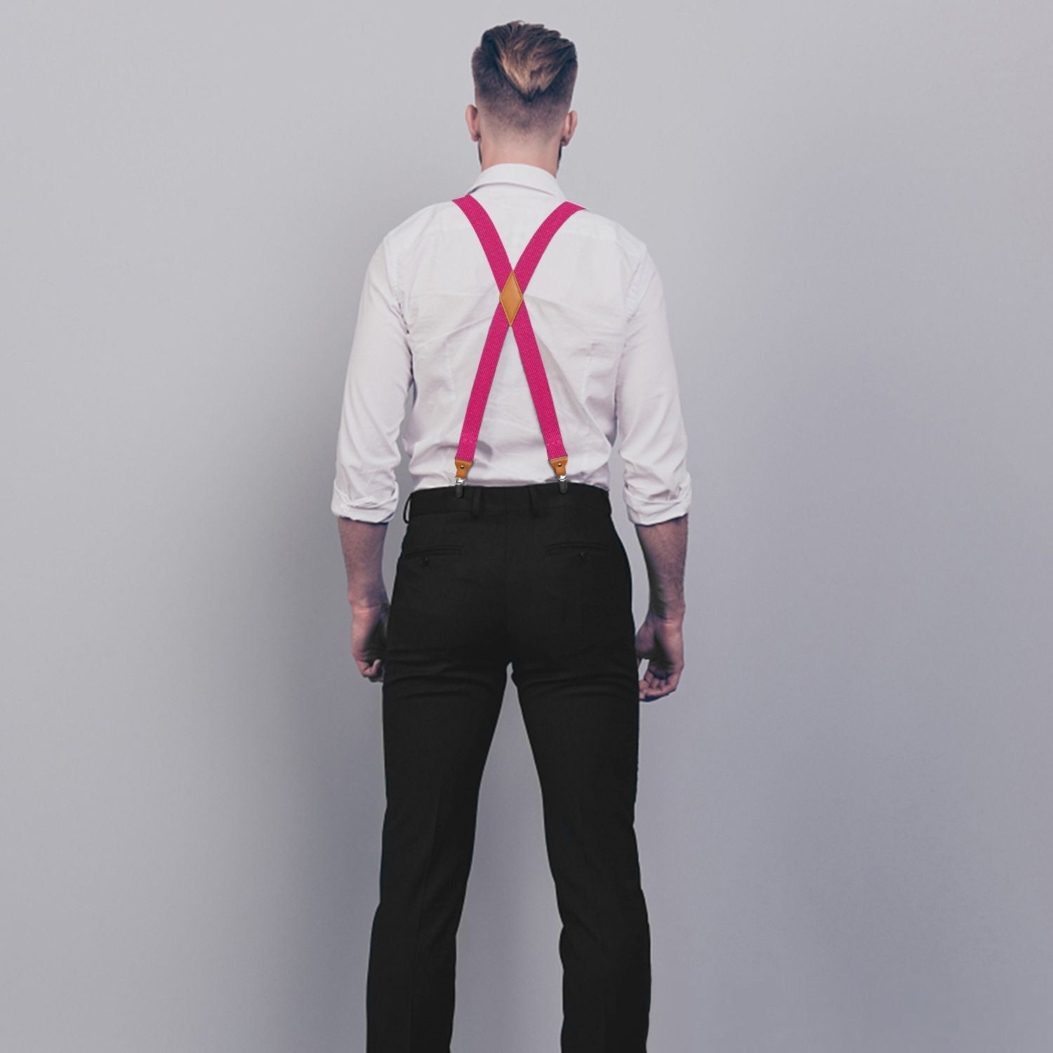 X-shaped Adjustable Suspender with 4 Clips - A-HOT PINK
