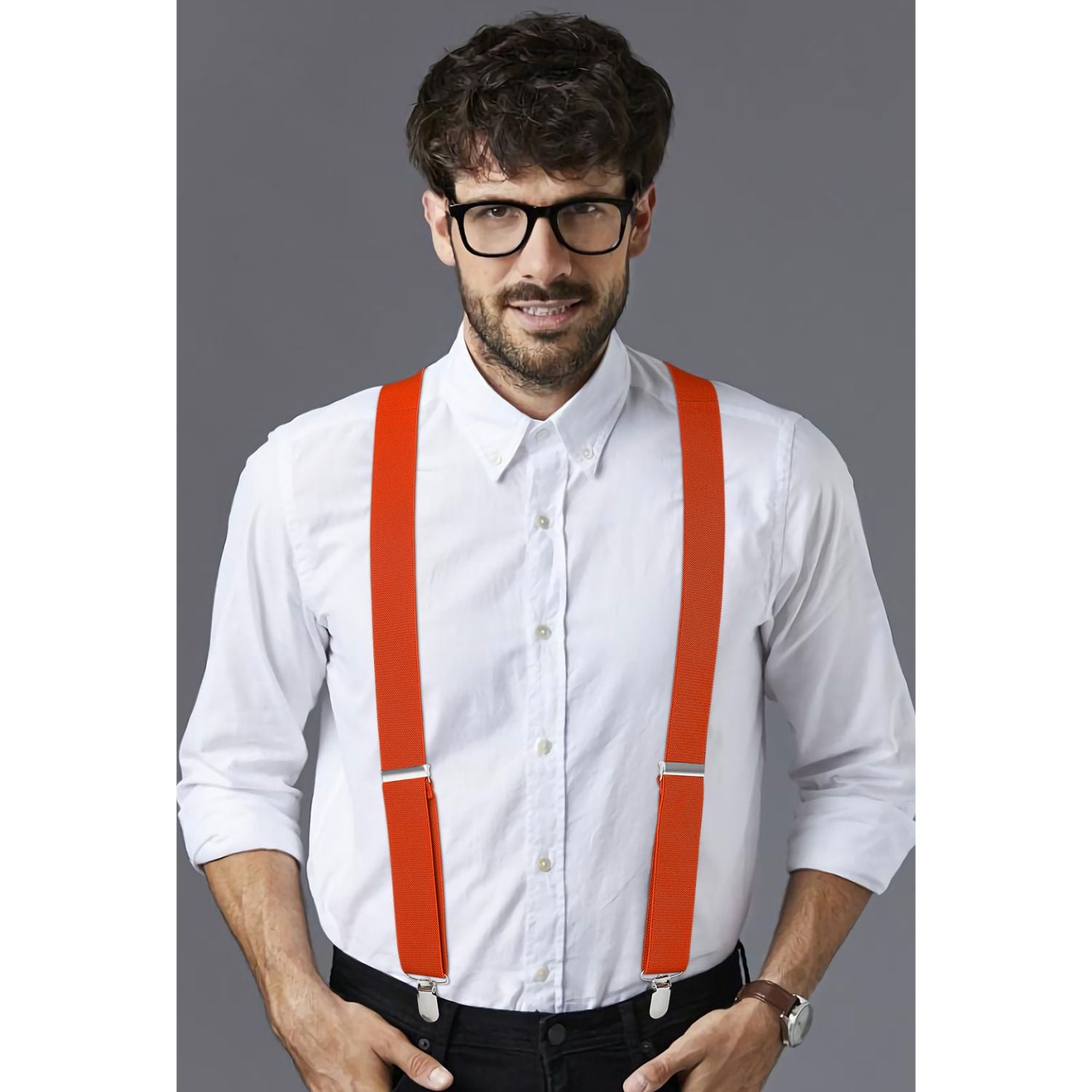 1.4 inch Adjustable Suspender with 4 Clips - B2-ORANGE