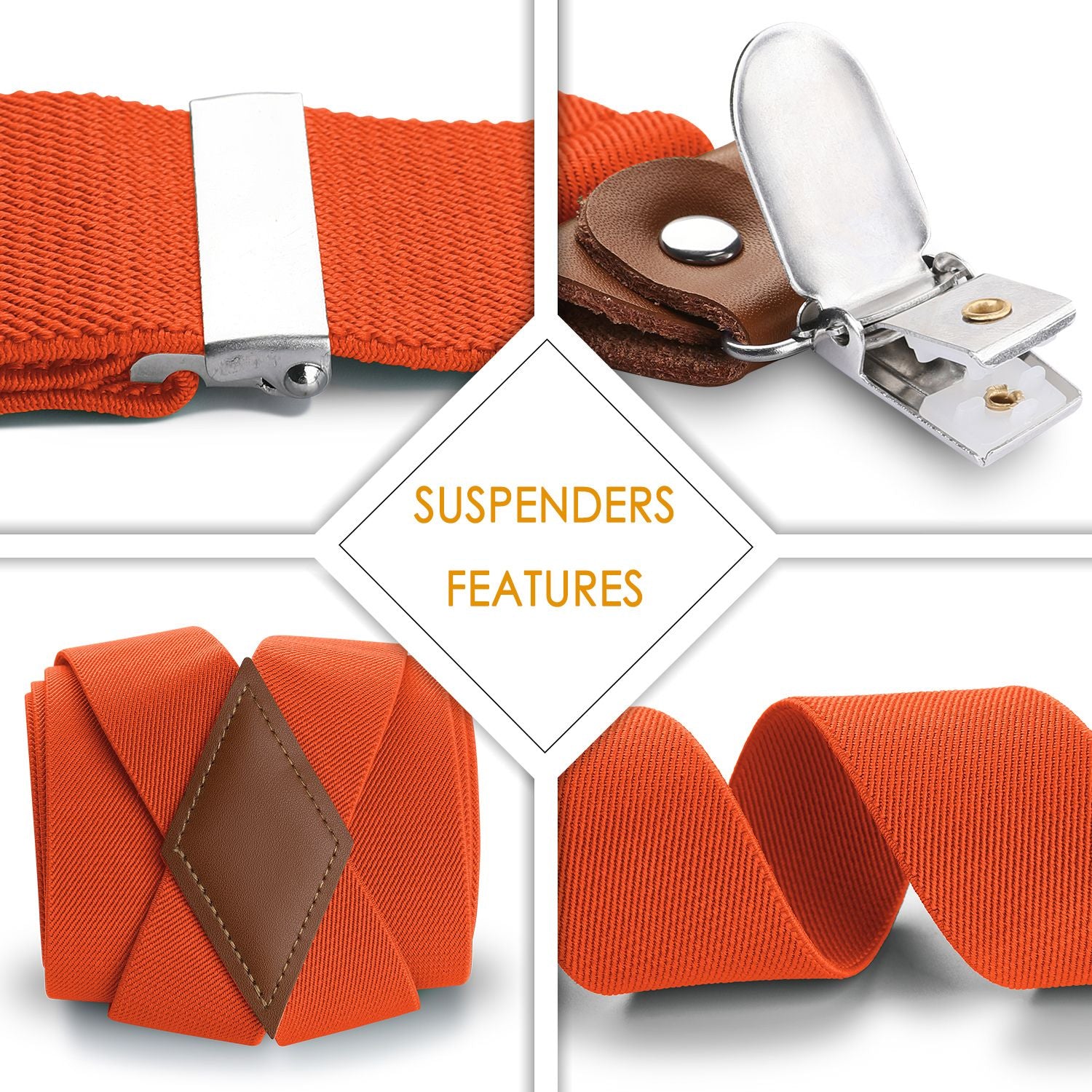 1.4 inch Adjustable Suspender with 4 Clips - B2-ORANGE