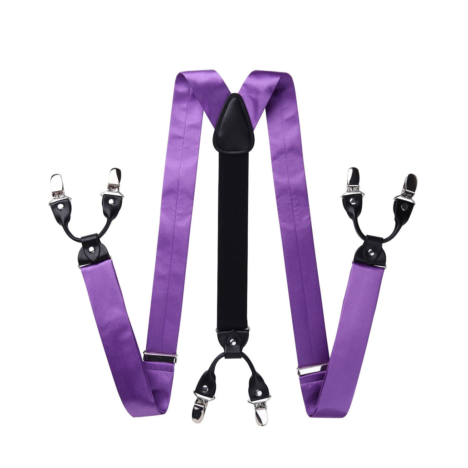 Solid Suspender Pre-Tied Bow Tie Handkerchief - A6-PURPLE