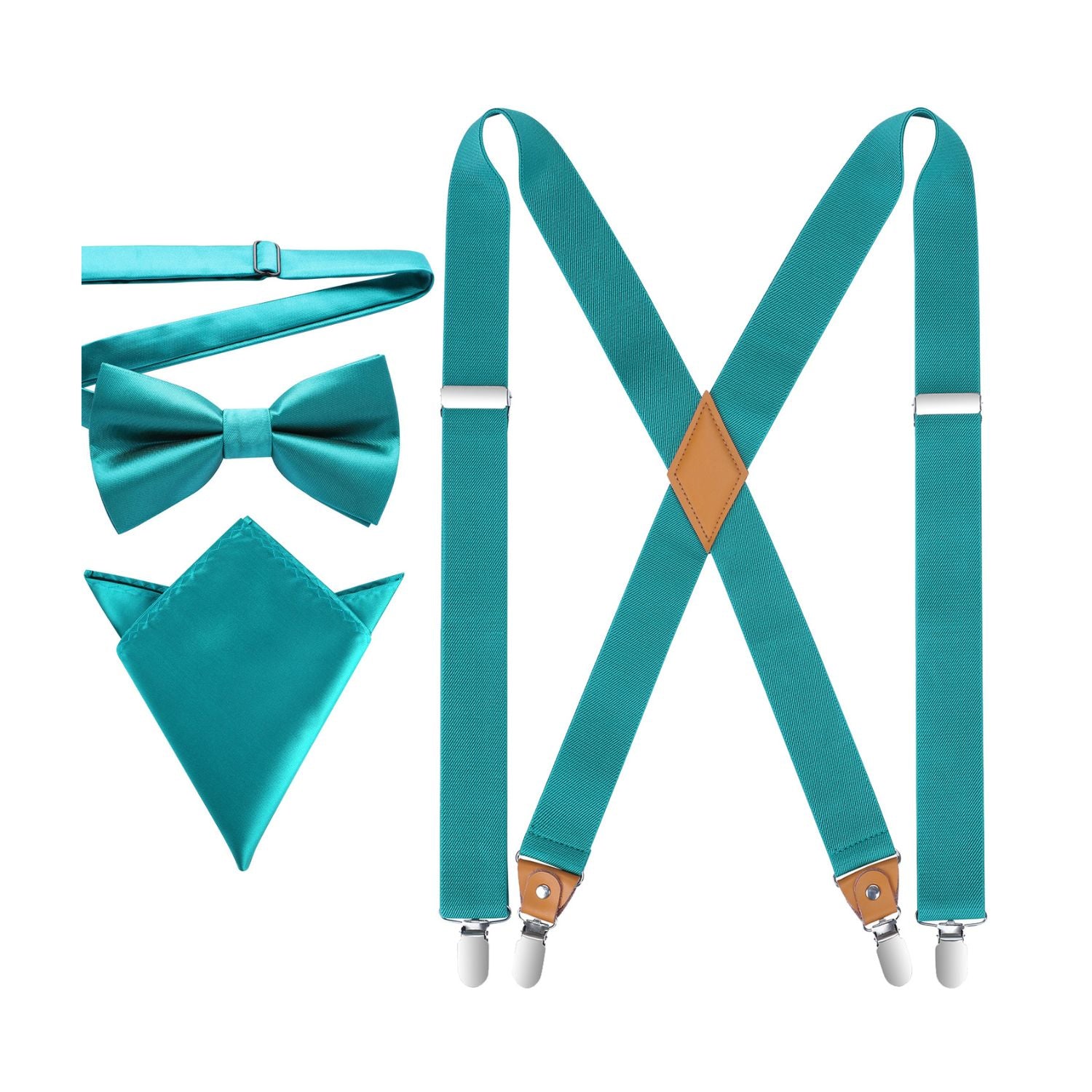 X-shaped Adjustable Suspender with 4 Clips - AQUA