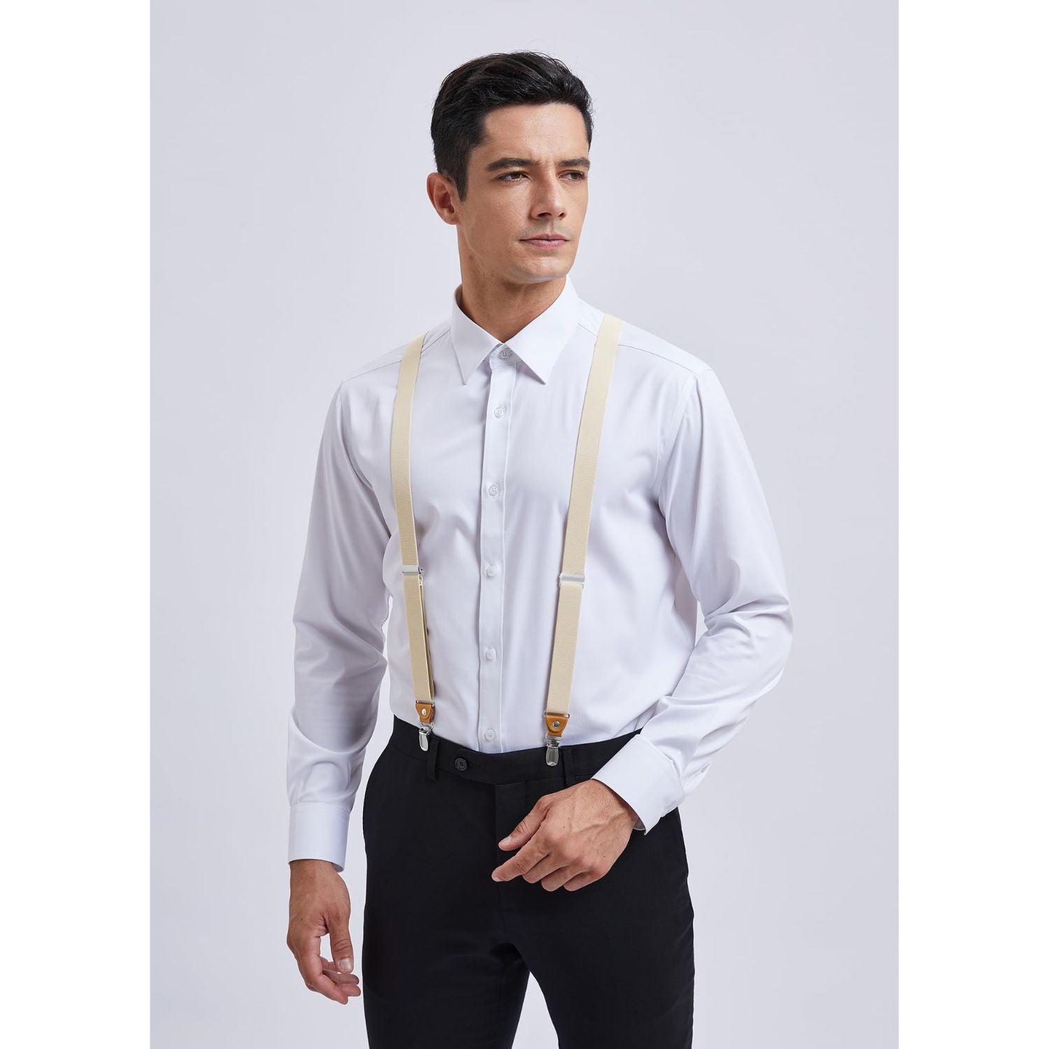 1.0 inch Adjustable Suspender with 4 Clips - BEIGE