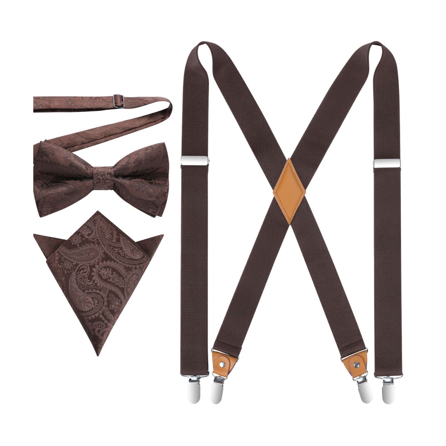 X-shaped Adjustable Suspender with 4 Clips - BROWN 2