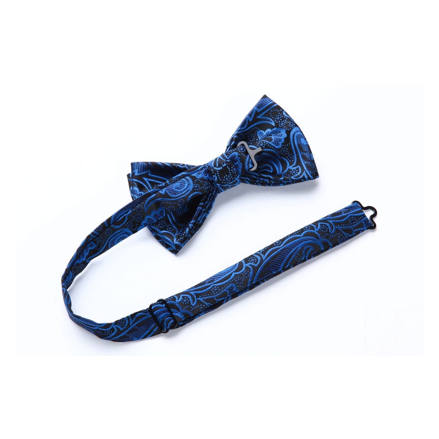 Paisley Floral Suspender Pre-Tied Bow Tie Handkerchief - B6-BLUE/BLACK