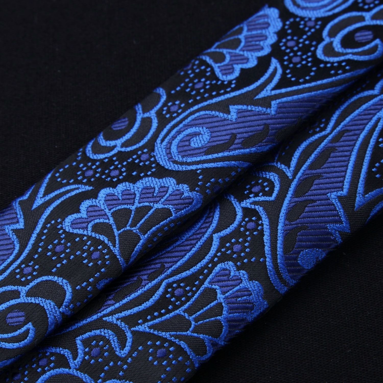 Paisley Floral Suspender Pre-Tied Bow Tie Handkerchief - B6-BLUE/BLACK