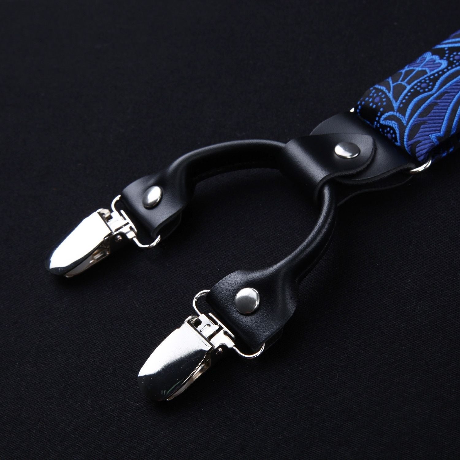 Paisley Floral Suspender Pre-Tied Bow Tie Handkerchief - B6-BLUE/BLACK