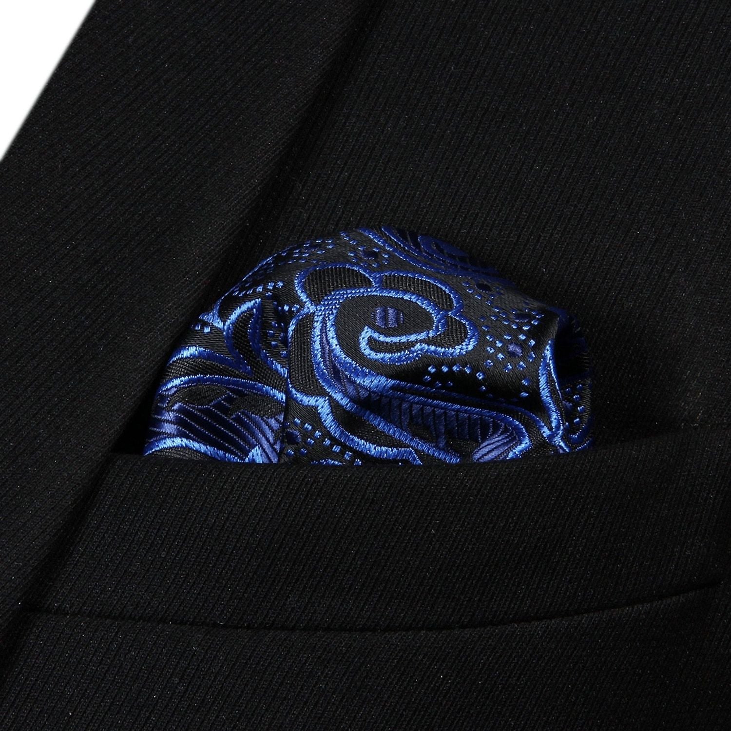 Paisley Floral Suspender Pre-Tied Bow Tie Handkerchief - B6-BLUE/BLACK