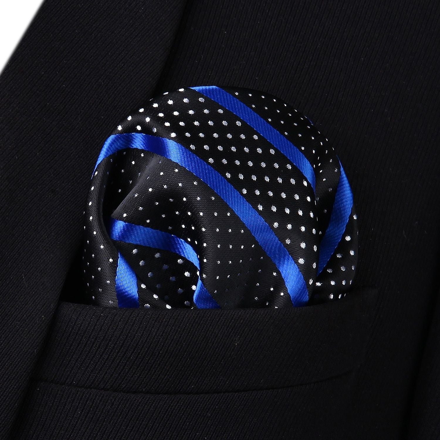 Stripe Suspender Pre-Tied Bow Tie Handkerchief - B2-BLUE/BLACK