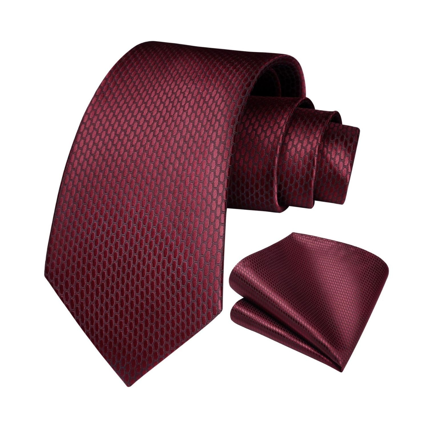 Men's Plaid Tie Handkerchief Set - 01-BURGUNDY 1