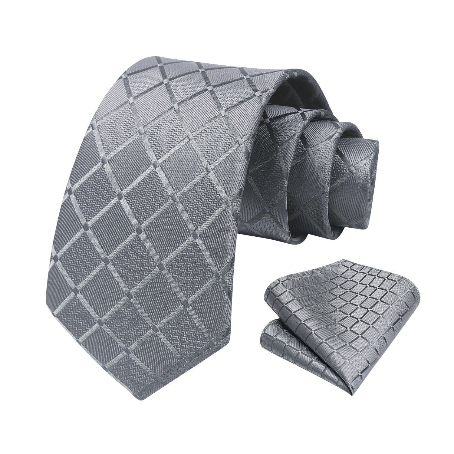 Plaid Tie Handkerchief Set - GRAY 2